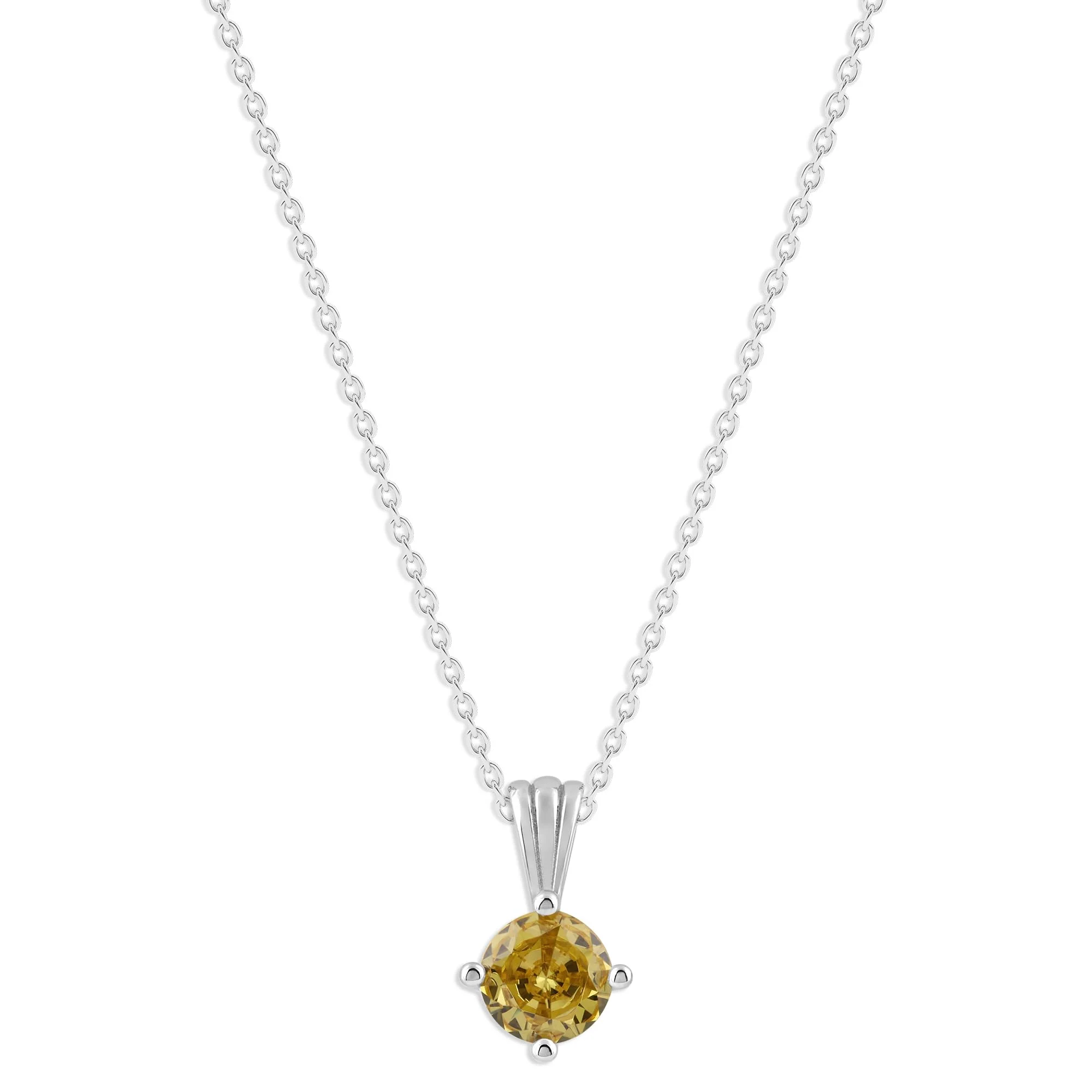 Gemstone Necklace in Sterling Silver, Round Pendant Size 6.5 * 6.5mm, 15" Cable Chain with 2" Extender, Gift Box Included - Apr, White Zircon - Image 4