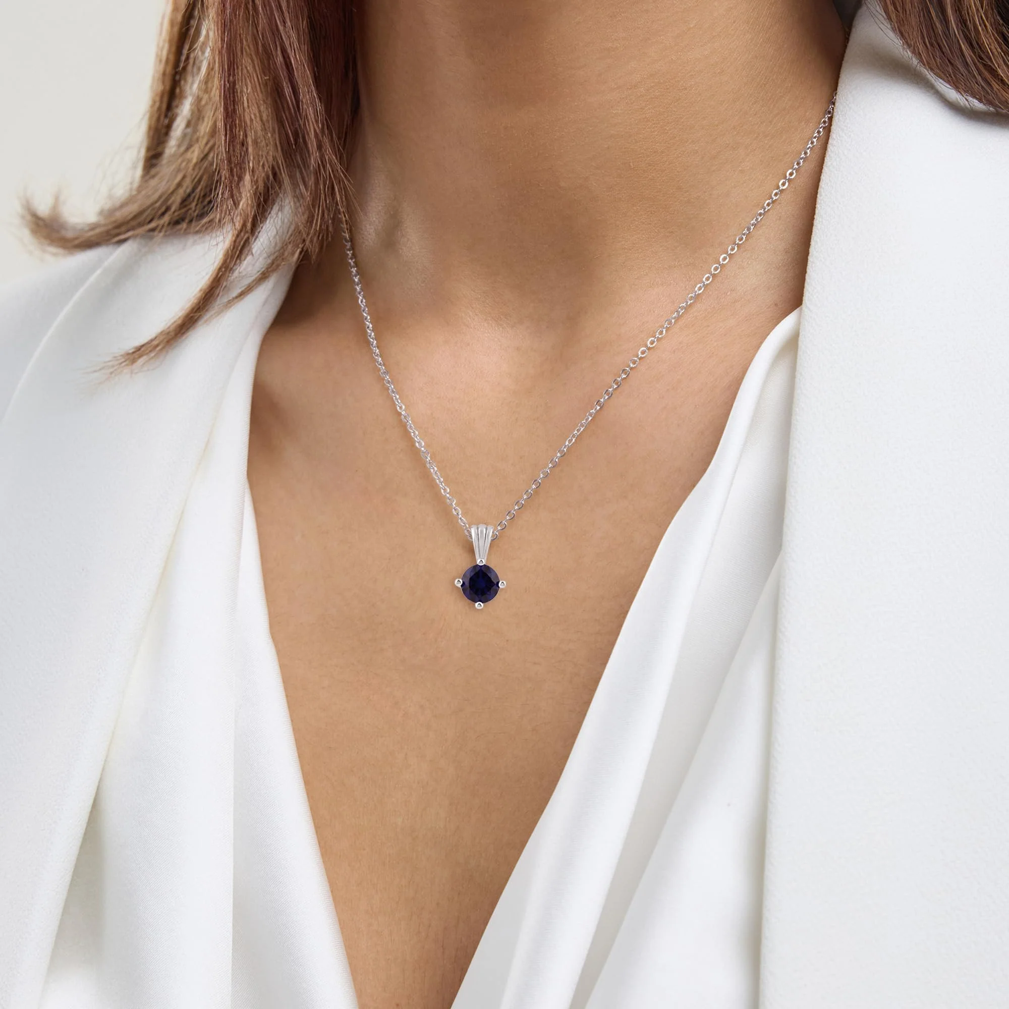 Gemstone Necklace in Sterling Silver, Round Pendant Size 6.5 * 6.5mm, 15" Cable Chain with 2" Extender, Gift Box Included - Apr, White Zircon - Image 41
