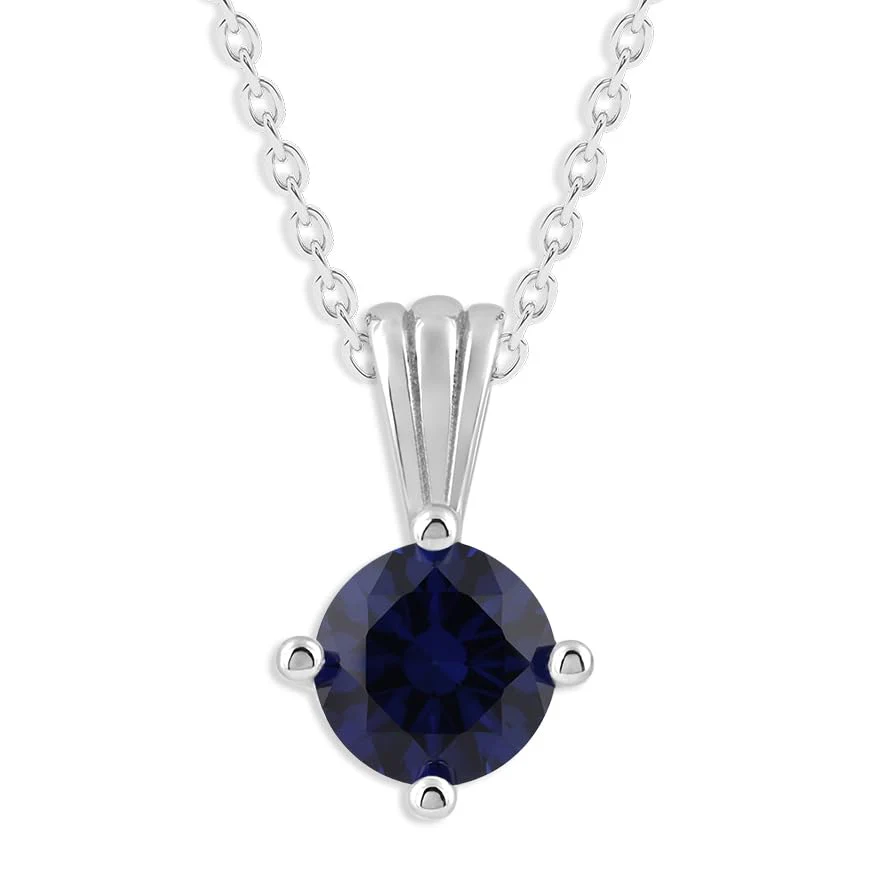 Gemstone Necklace in Sterling Silver, Round Pendant Size 6.5 * 6.5mm, 15" Cable Chain with 2" Extender, Gift Box Included - Apr, White Zircon - Image 42