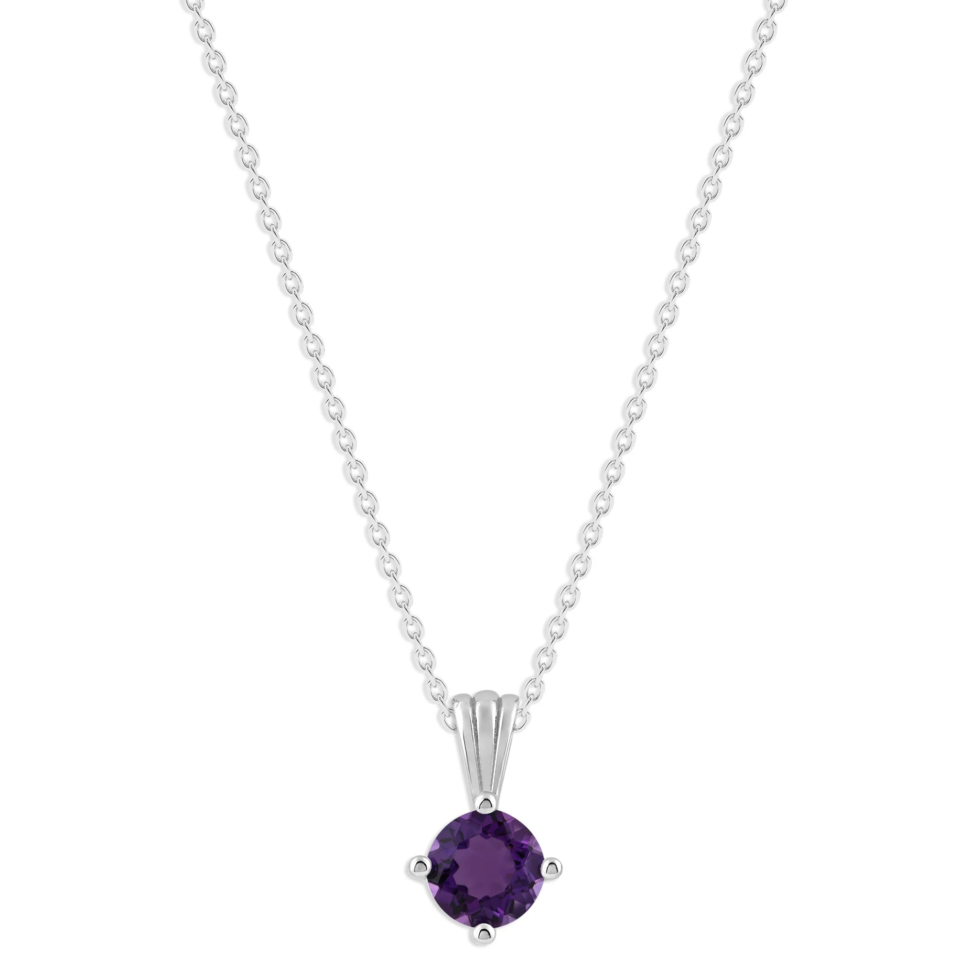 Gemstone Necklace in Sterling Silver, Round Pendant Size 6.5 * 6.5mm, 15" Cable Chain with 2" Extender, Gift Box Included - Apr, White Zircon - Image 44
