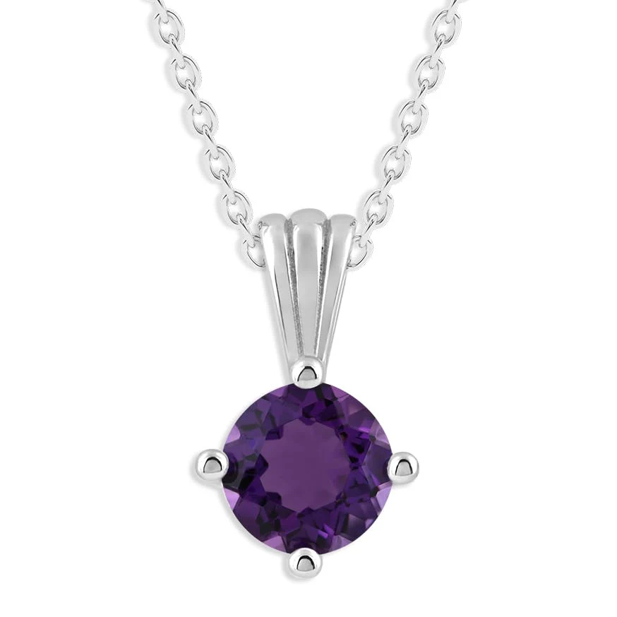 Gemstone Necklace in Sterling Silver, Round Pendant Size 6.5 * 6.5mm, 15" Cable Chain with 2" Extender, Gift Box Included - Apr, White Zircon - Image 46