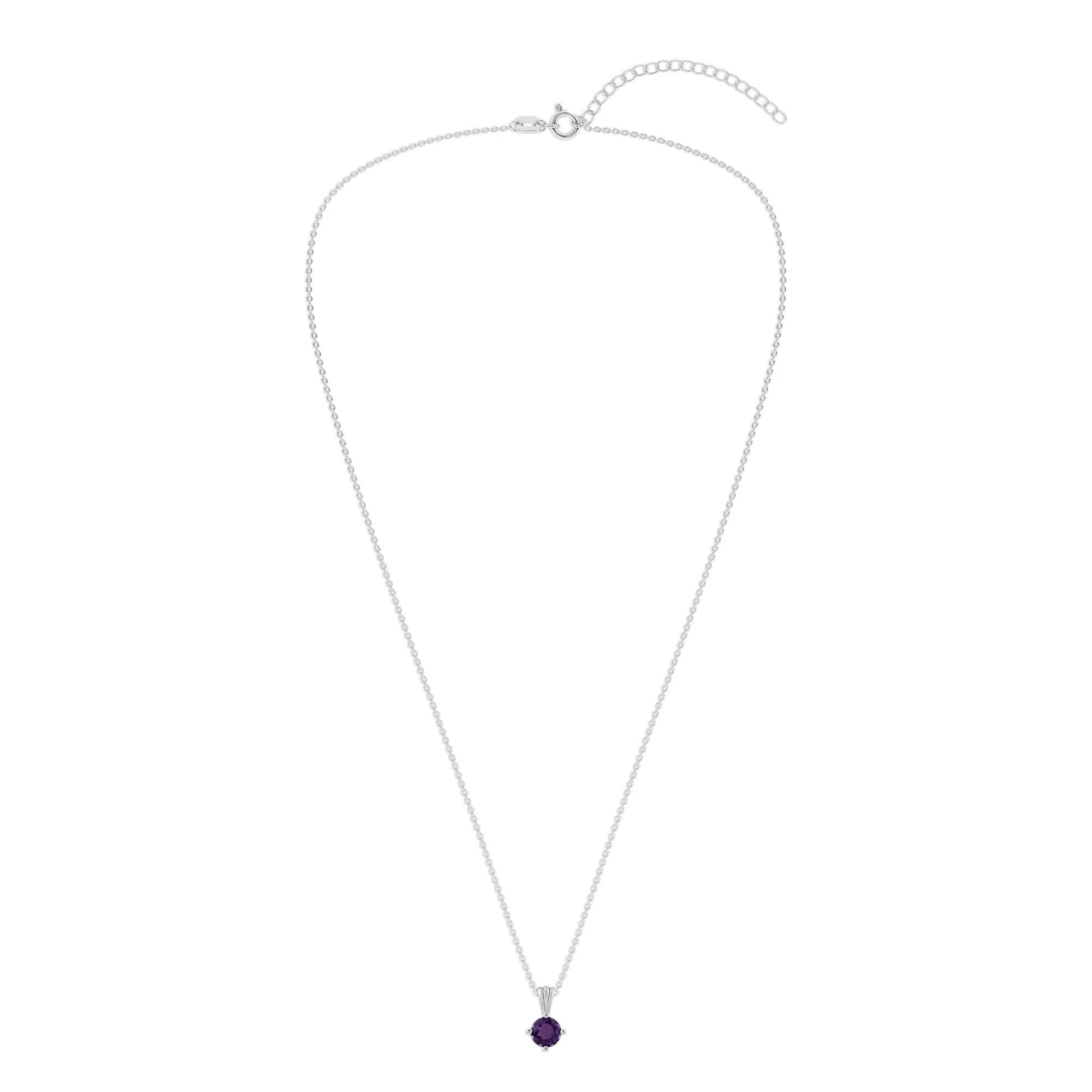 Gemstone Necklace in Sterling Silver, Round Pendant Size 6.5 * 6.5mm, 15" Cable Chain with 2" Extender, Gift Box Included - Apr, White Zircon - Image 47