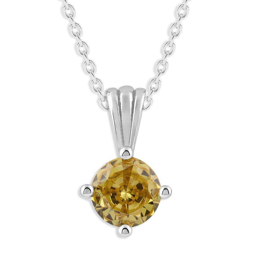 Gemstone Necklace in Sterling Silver, Round Pendant Size 6.5 * 6.5mm, 15" Cable Chain with 2" Extender, Gift Box Included - Apr, White Zircon - Image 6