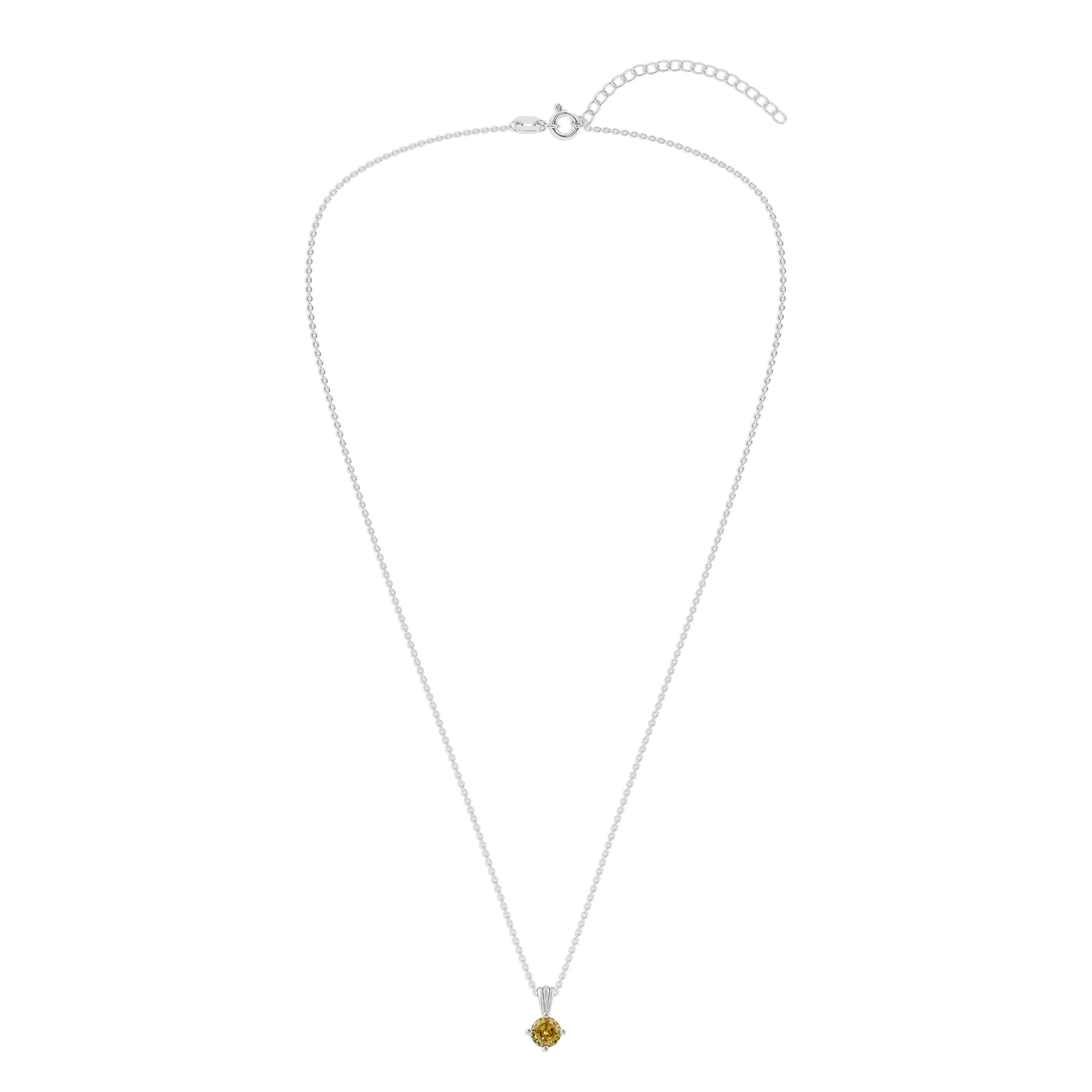 Gemstone Necklace in Sterling Silver, Round Pendant Size 6.5 * 6.5mm, 15" Cable Chain with 2" Extender, Gift Box Included - Apr, White Zircon - Image 7