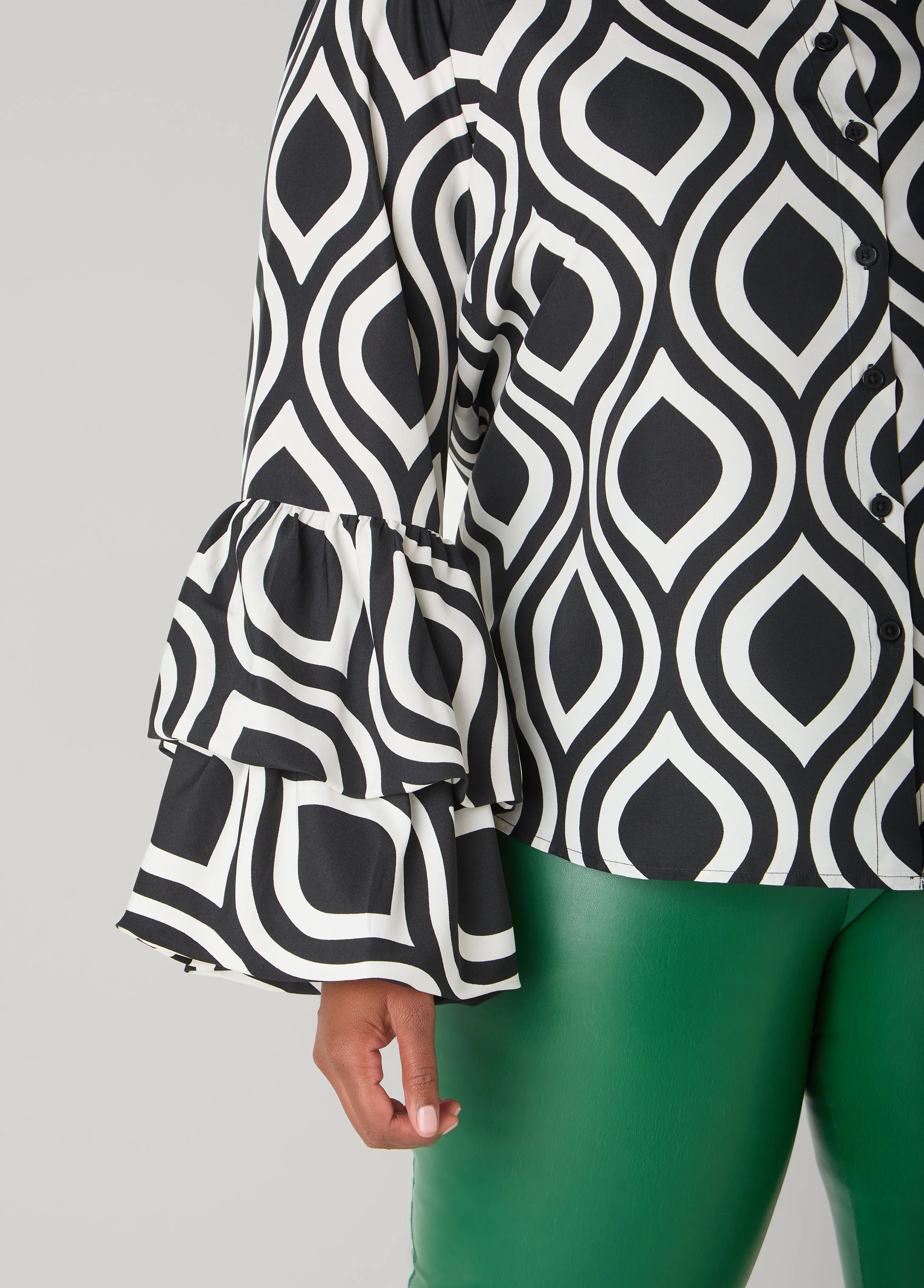 Geo Print Ruffled Sleeve Blouse - Image 2