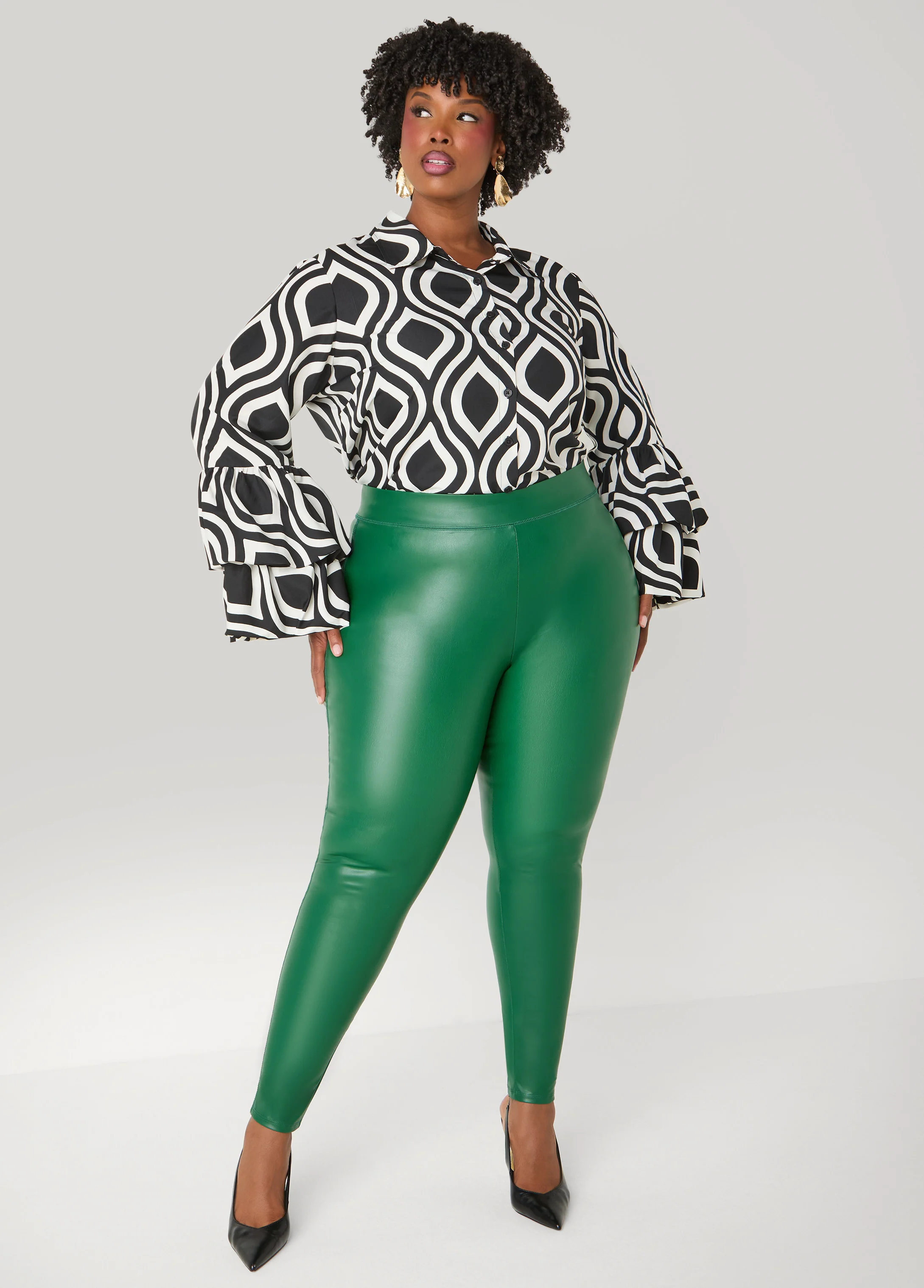 Geo Print Ruffled Sleeve Blouse - Image 3