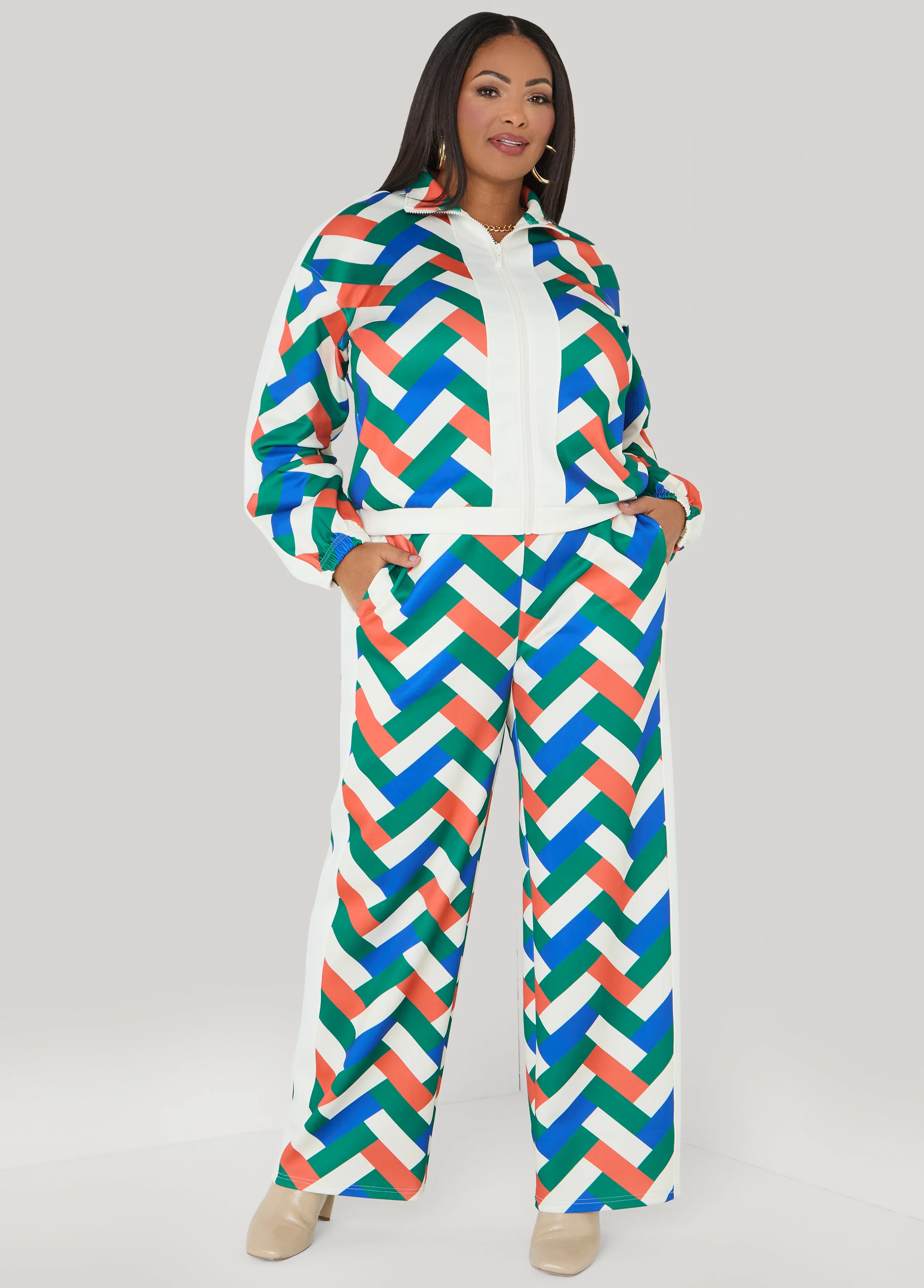 Geo Print Zip Front Track Jacket - Image 3