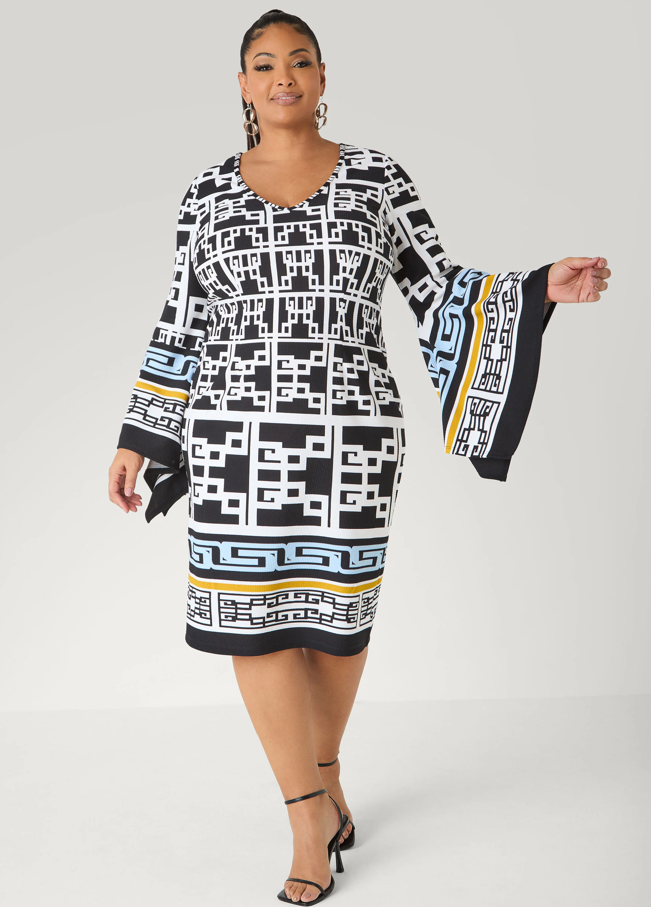 Textured Geo Print Sheath Dress - Image 5
