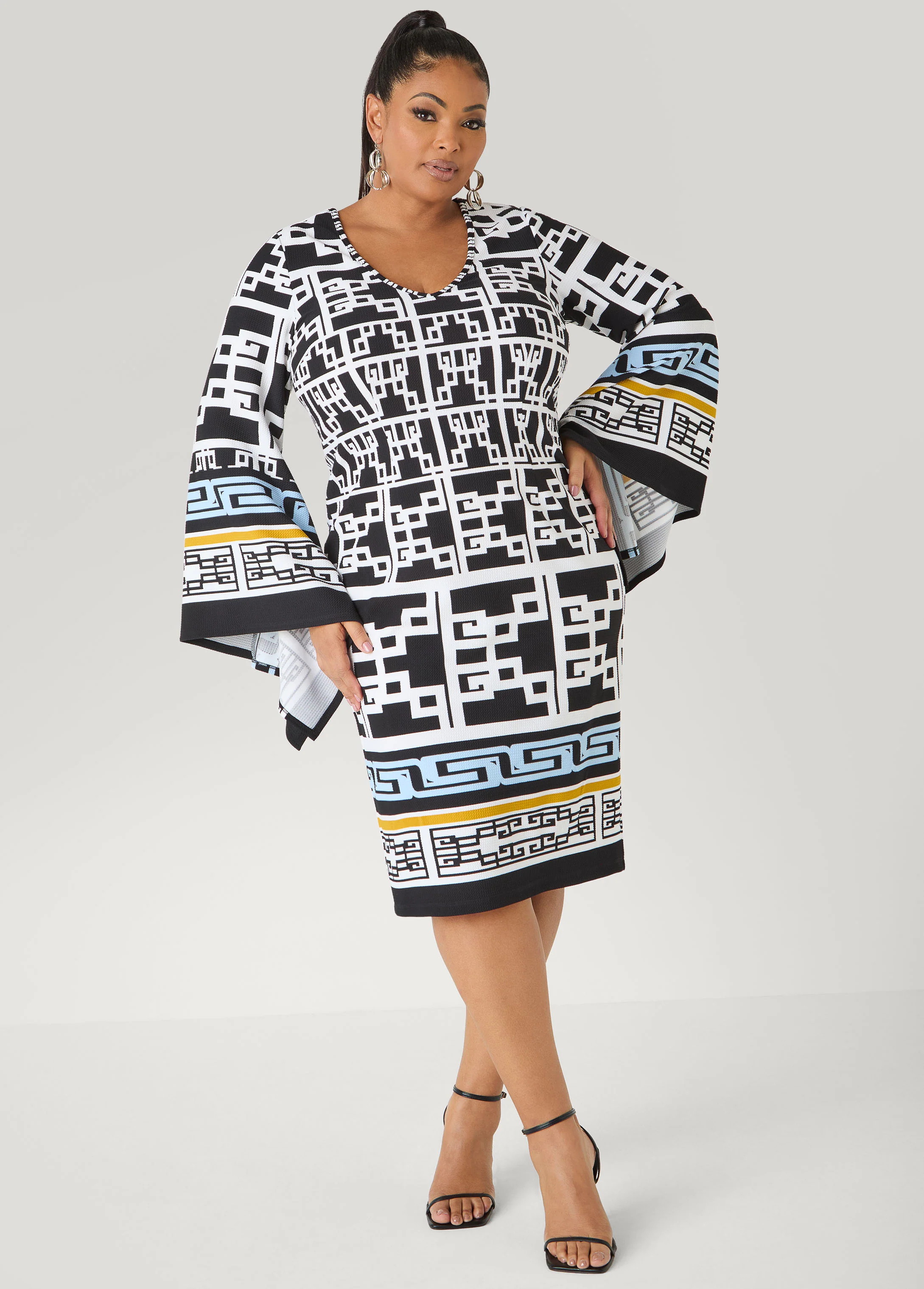 Textured Geo Print Sheath Dress - Image 7