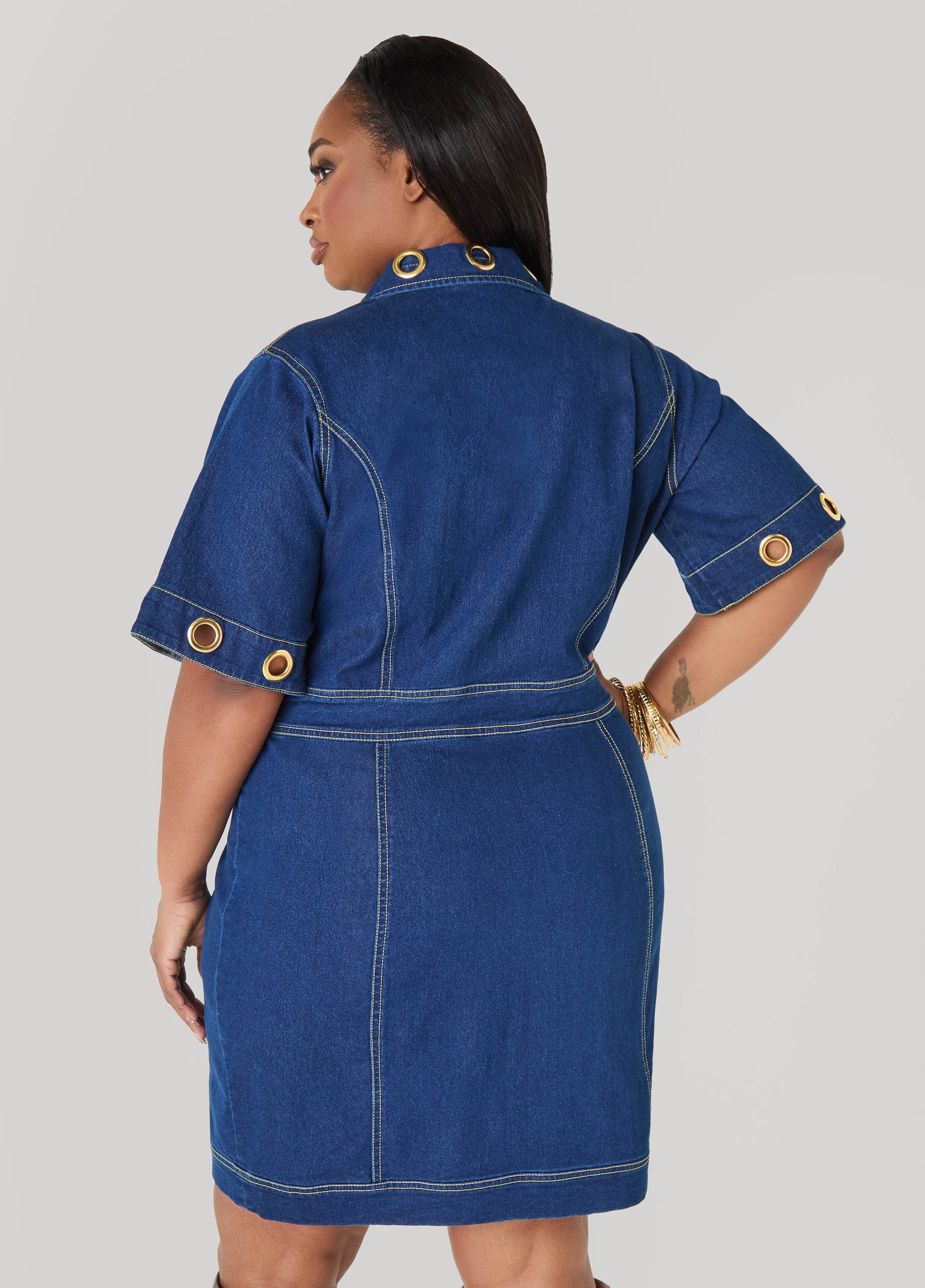 Grommet Denim Sheath Dress - Image 2