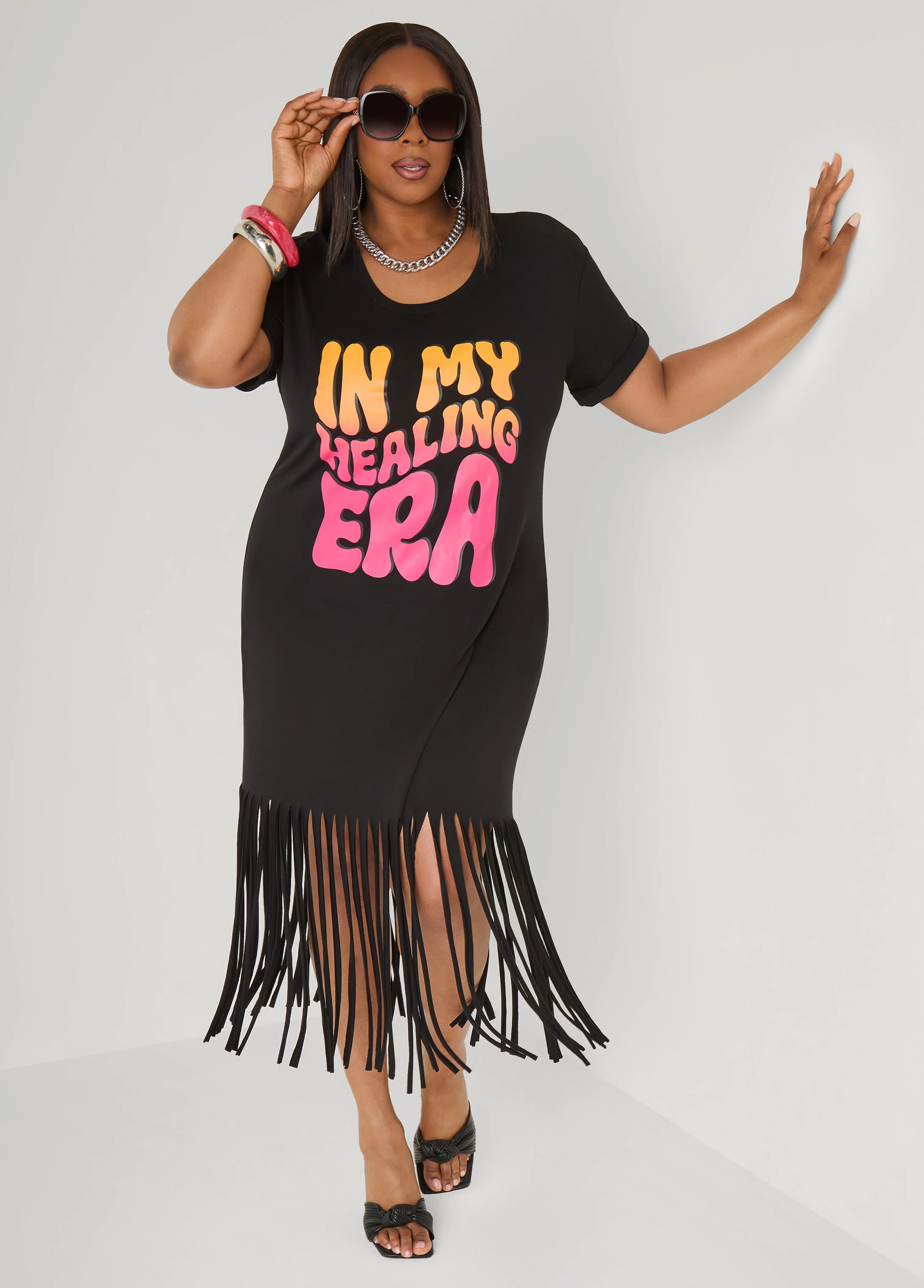 Healing Era Fringed T Shirt Dress - Image 3