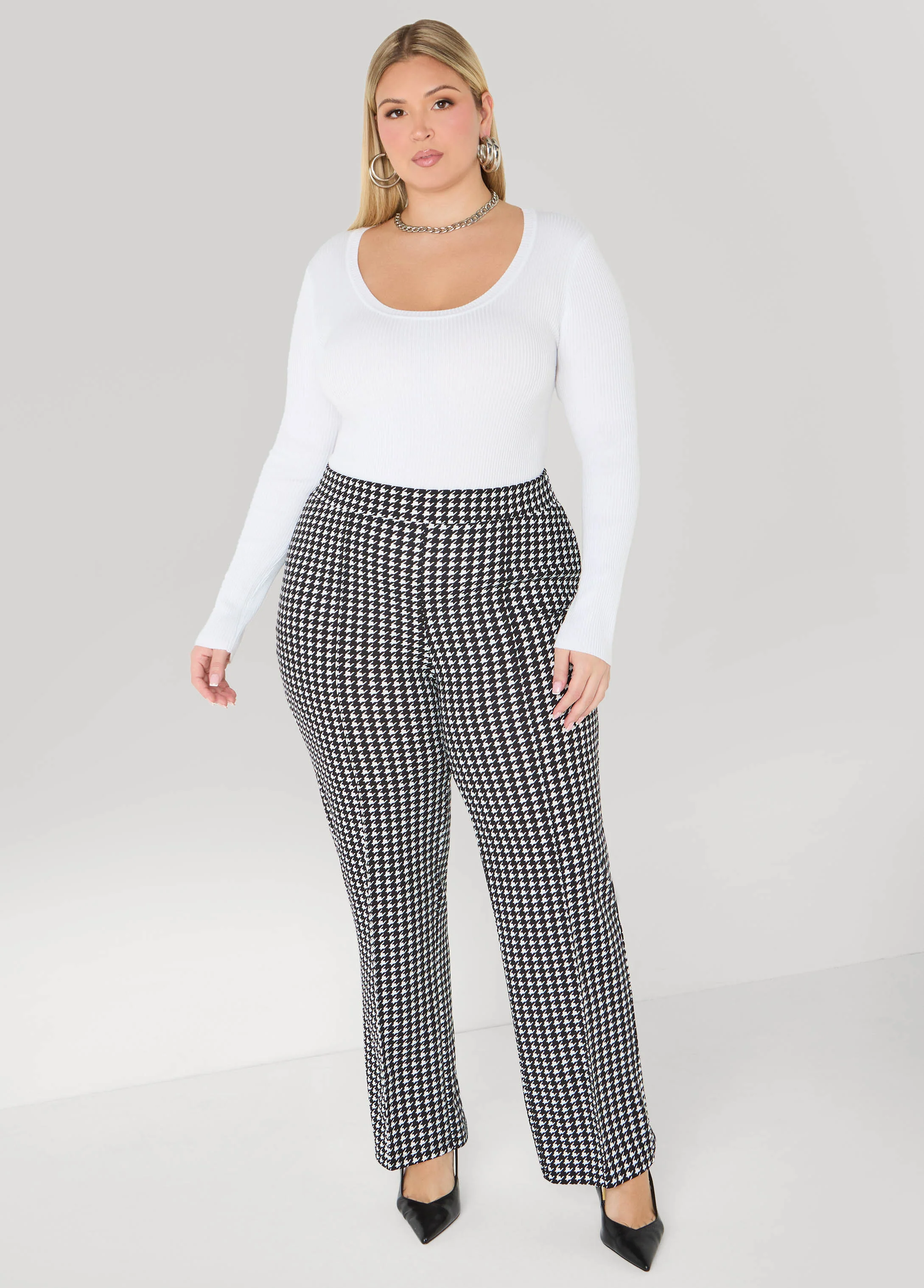 Textured Houndstooth Pull On Pants - Image 3