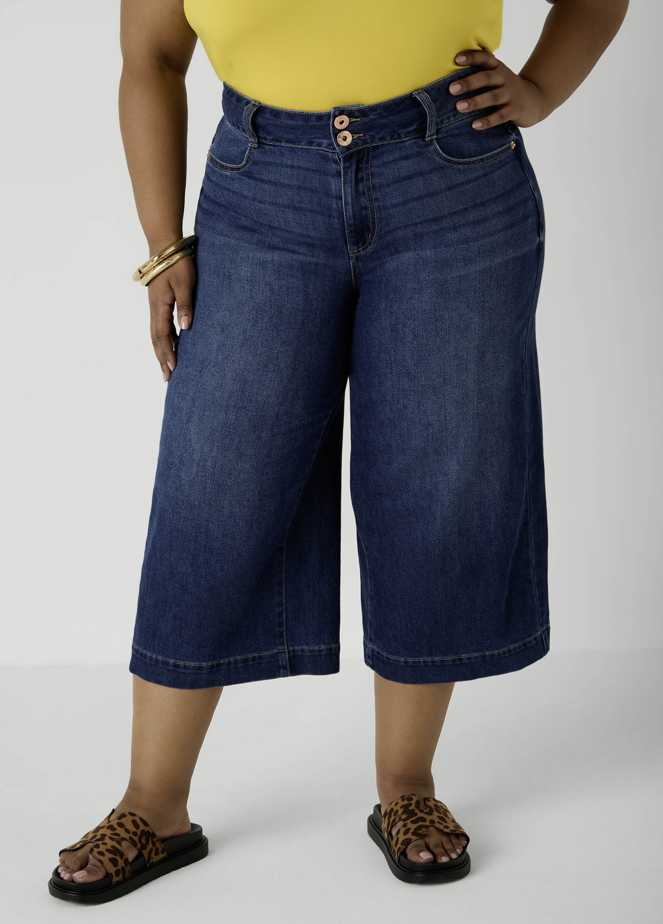 Wide Leg Denim Capris - Image 3