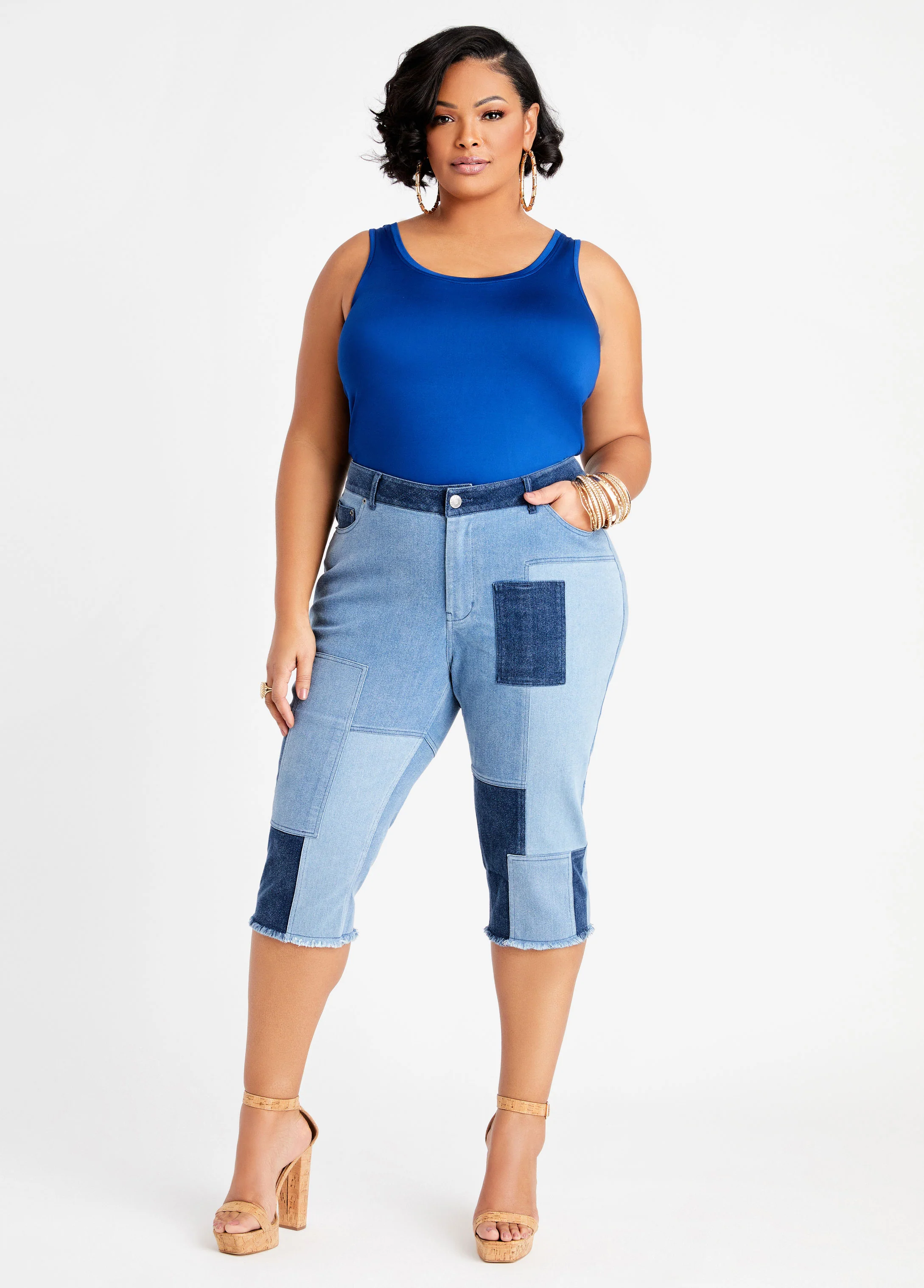 Patchwork Denim Capris - Image 3