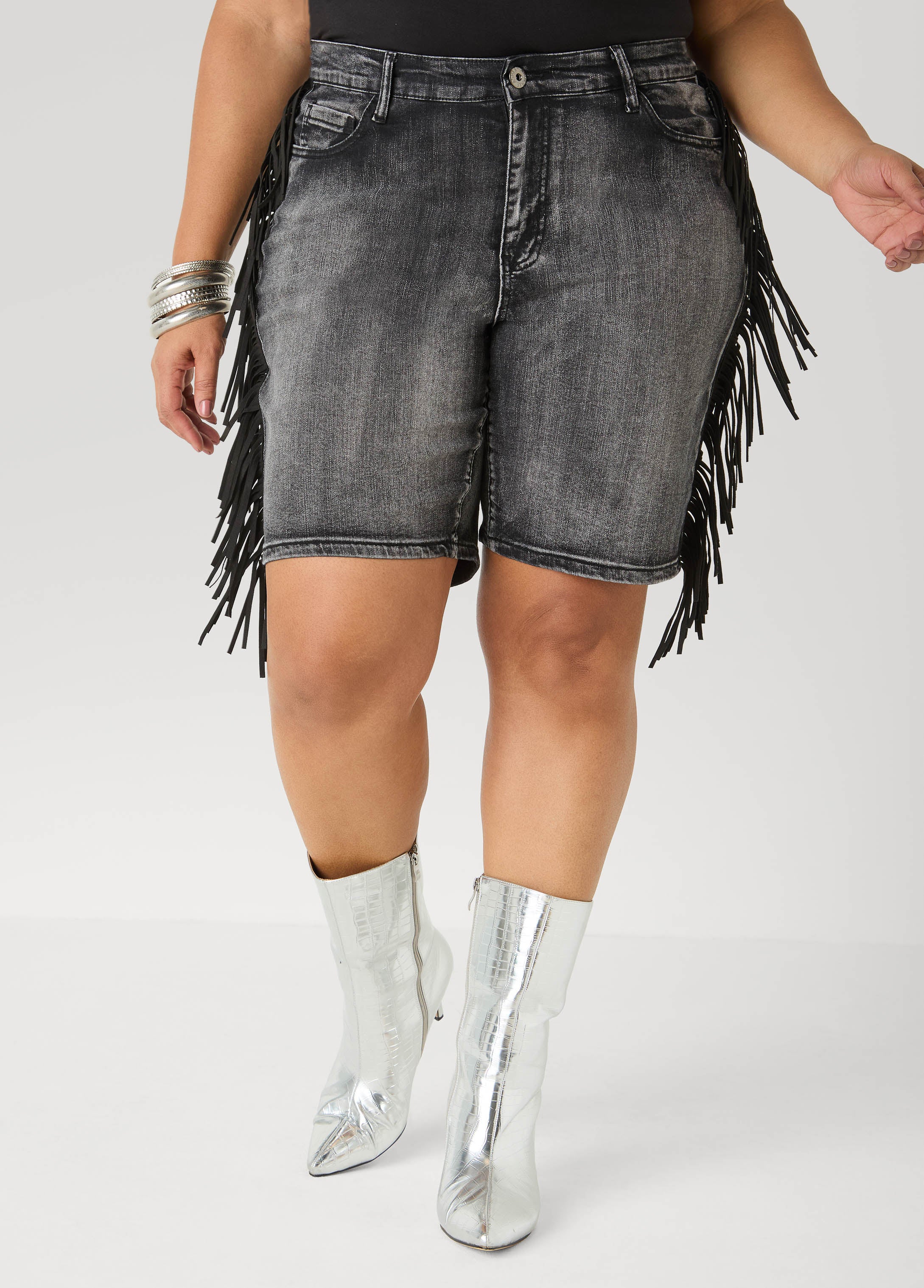 Fringed Denim Shorts - Image 5