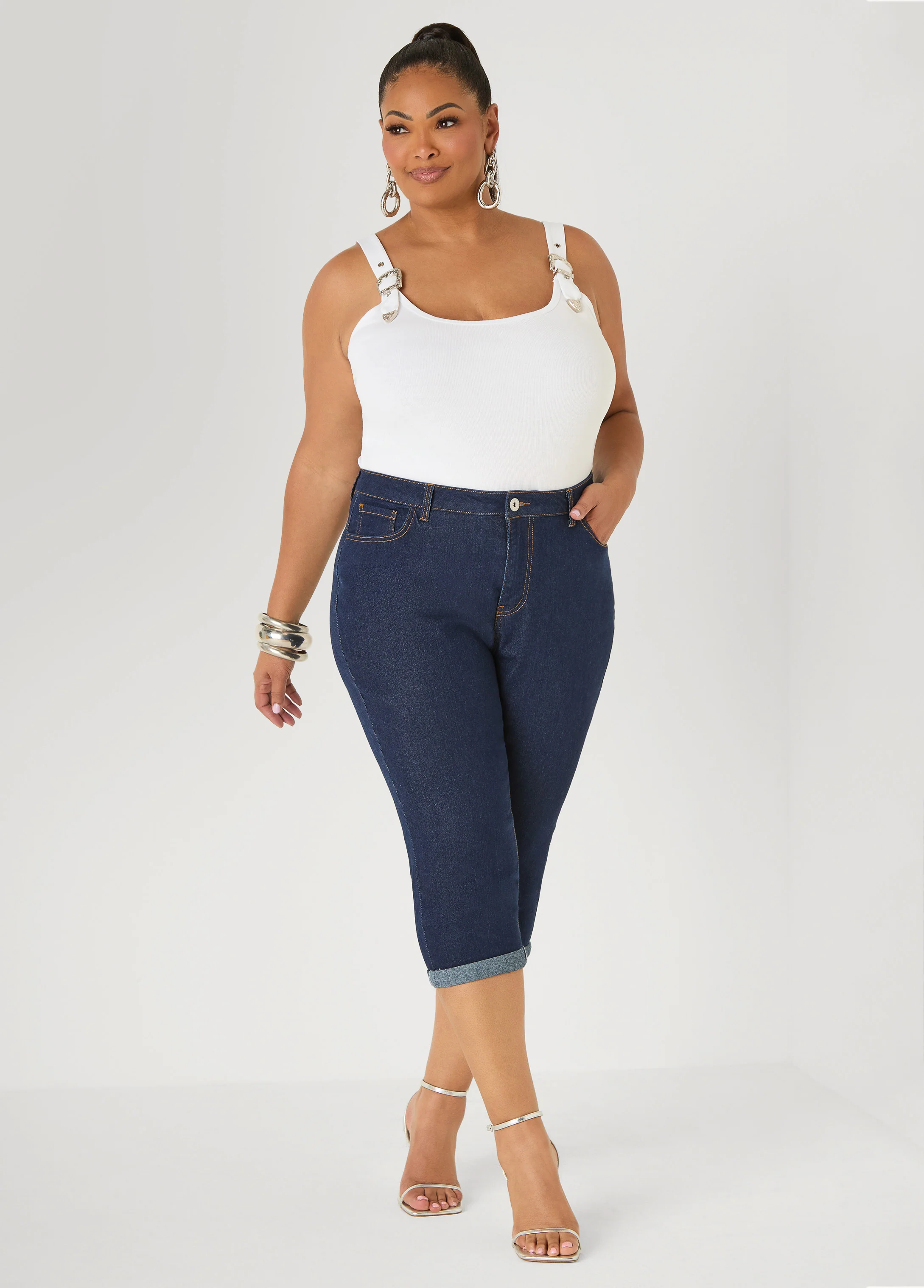 Cuffed Denim Capris - Image 10