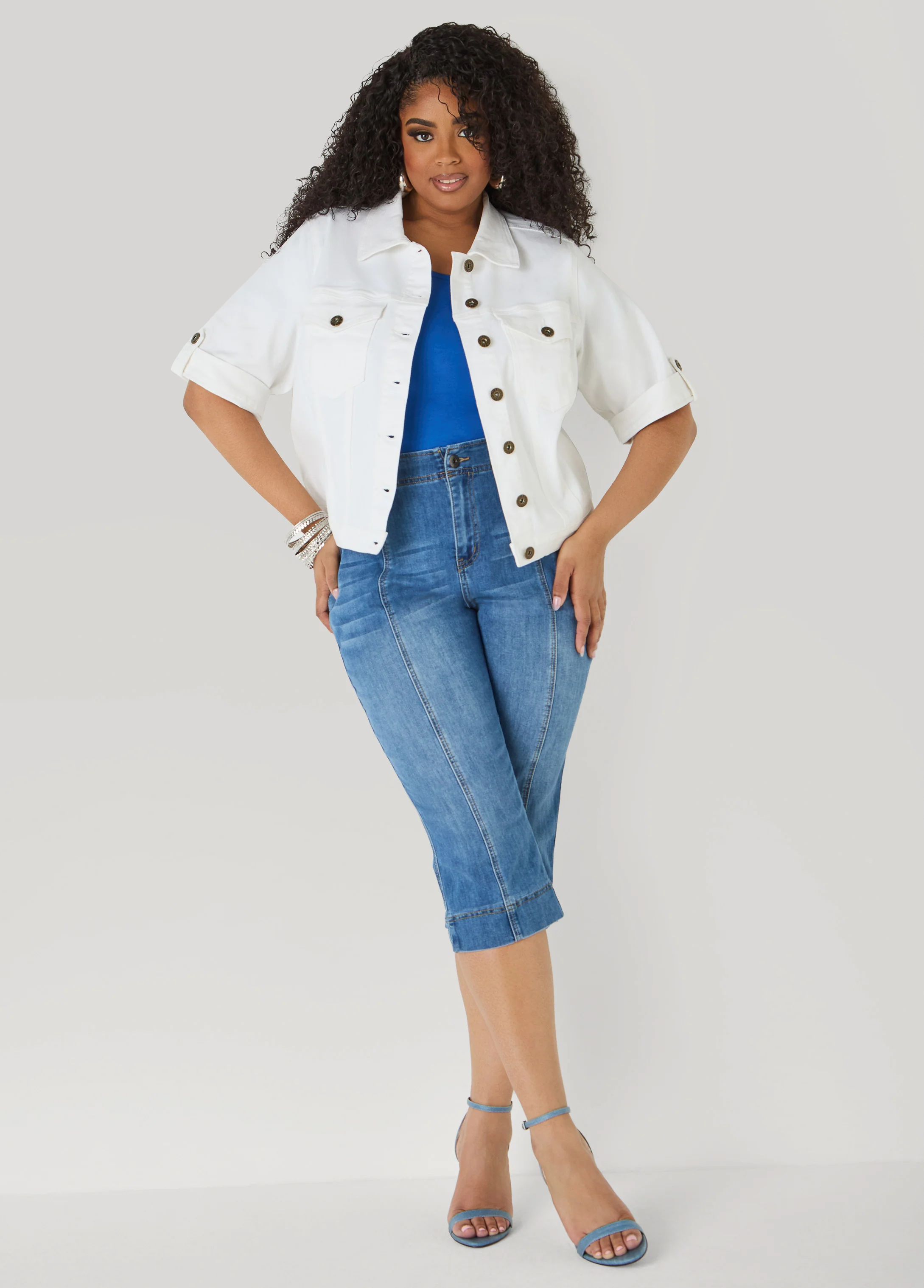 Flap Pocket Seamed Denim Capris - Image 5