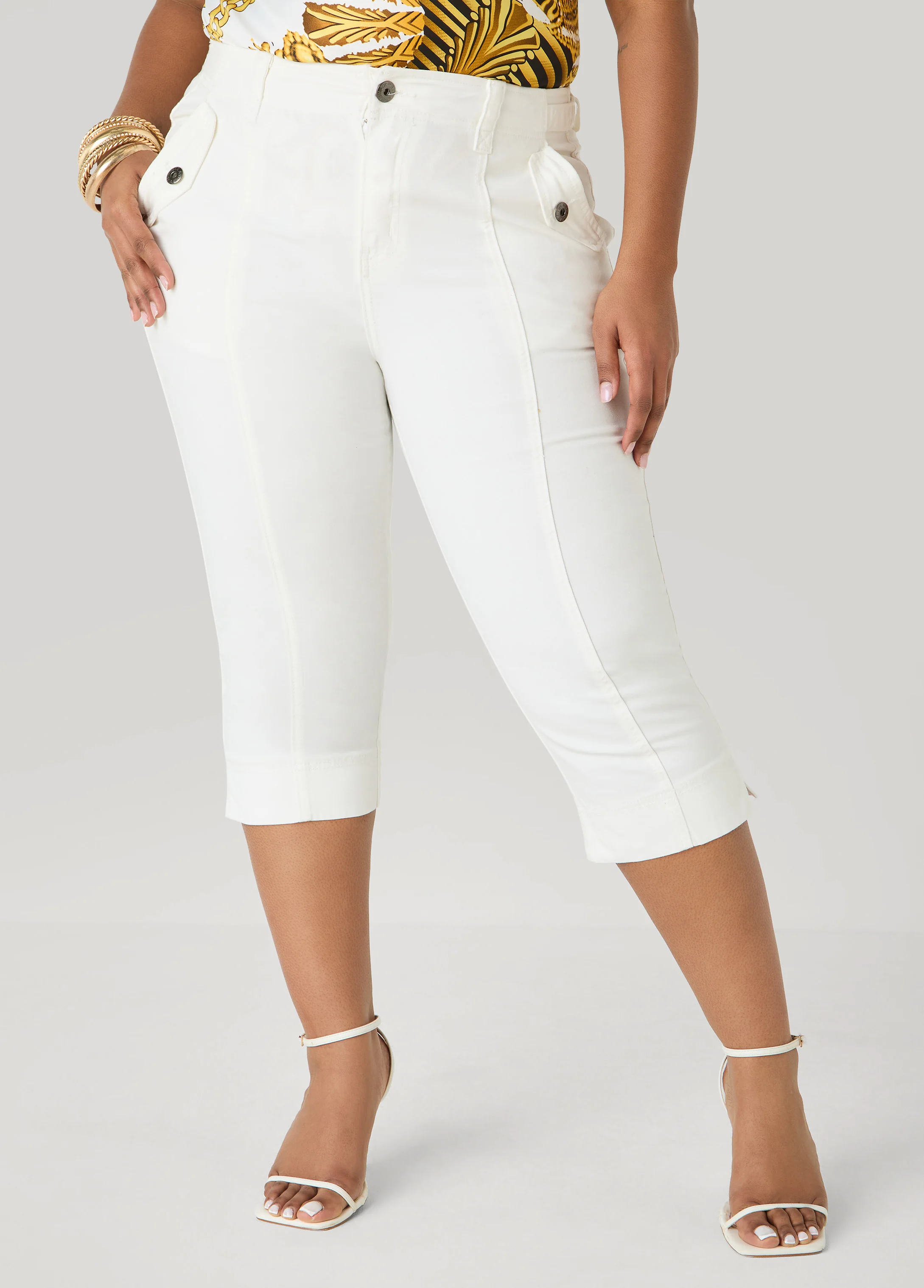 Flap Pocket Seamed Denim Capris - Image 6