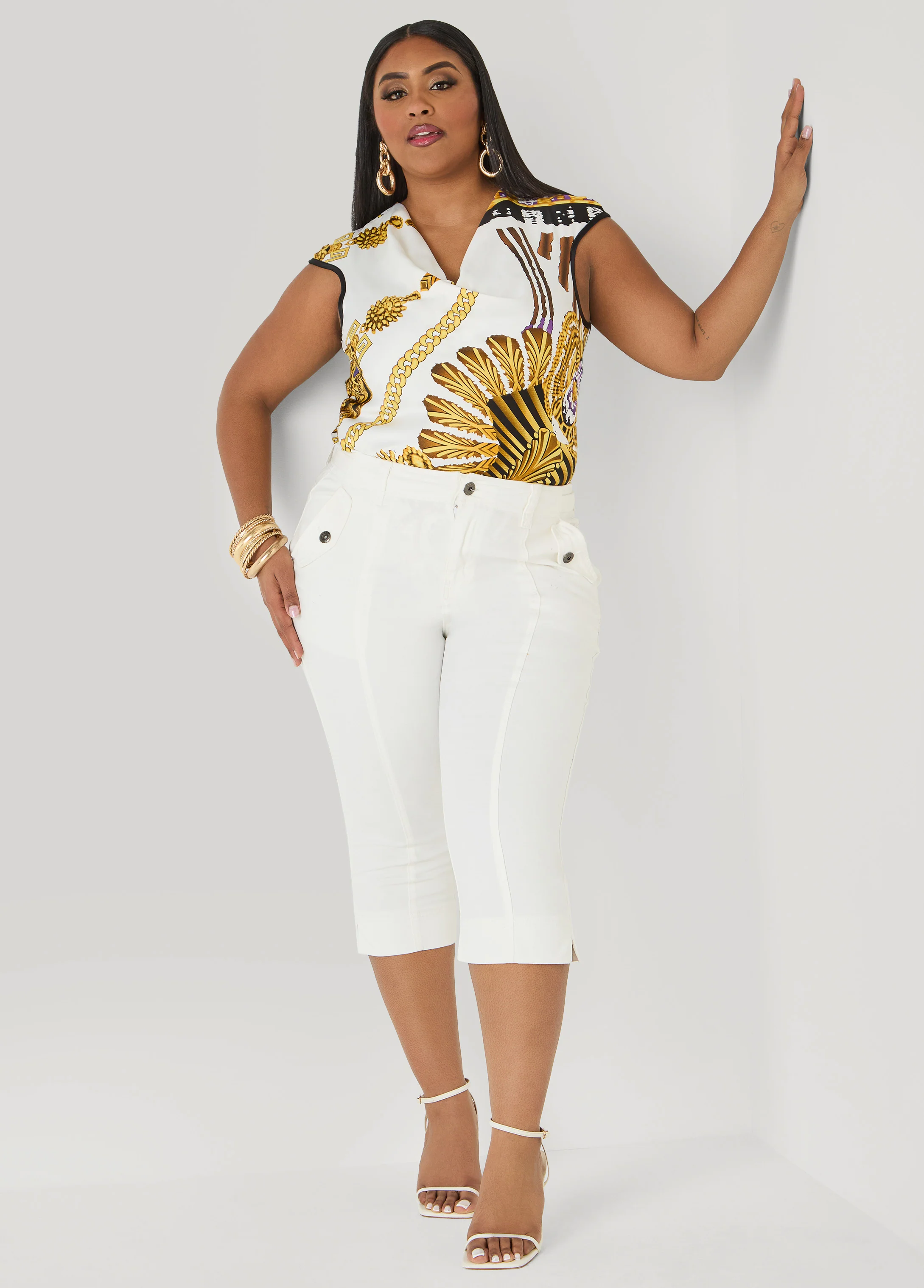 Flap Pocket Seamed Denim Capris - Image 8