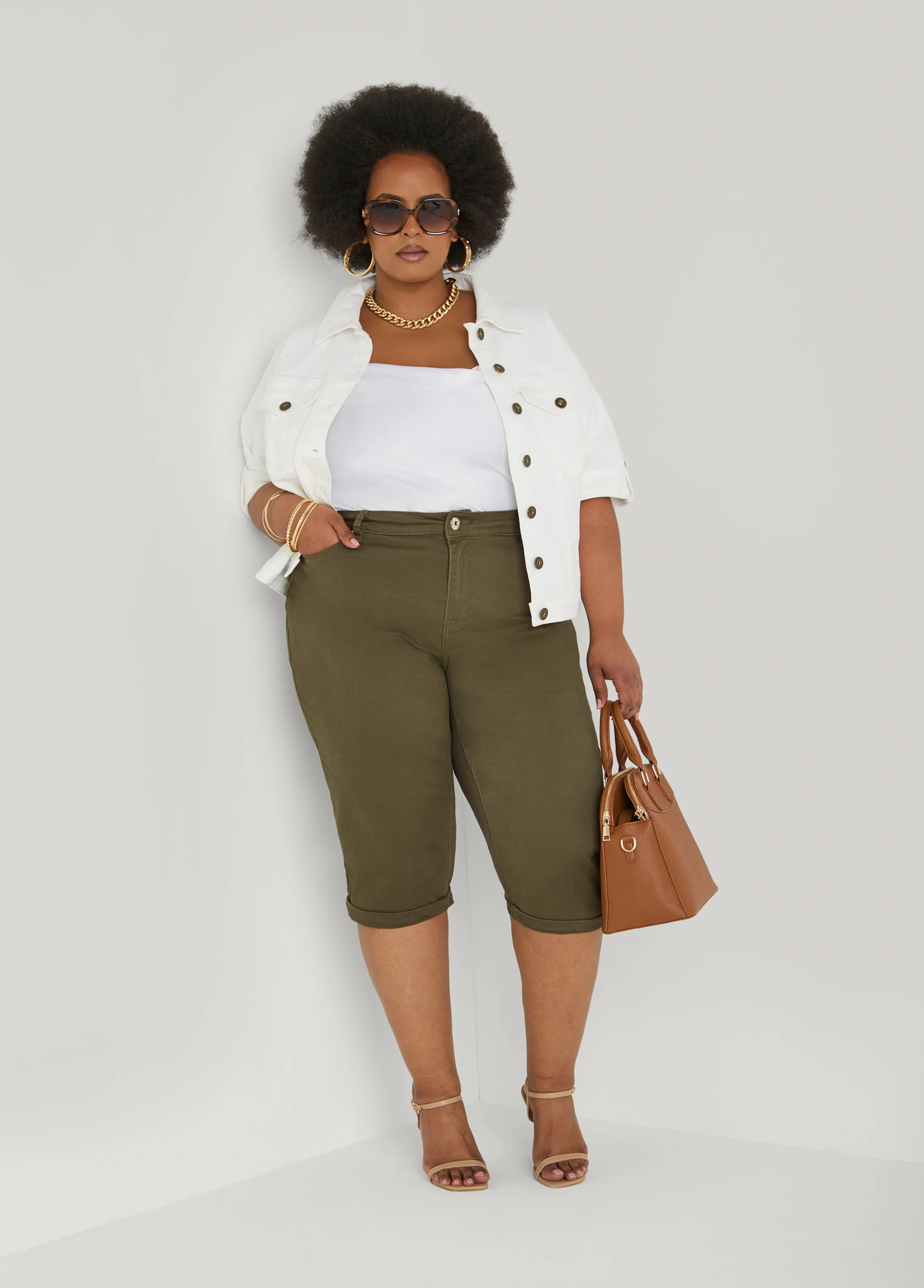 Cuffed Stretch Denim Capris - Image 6