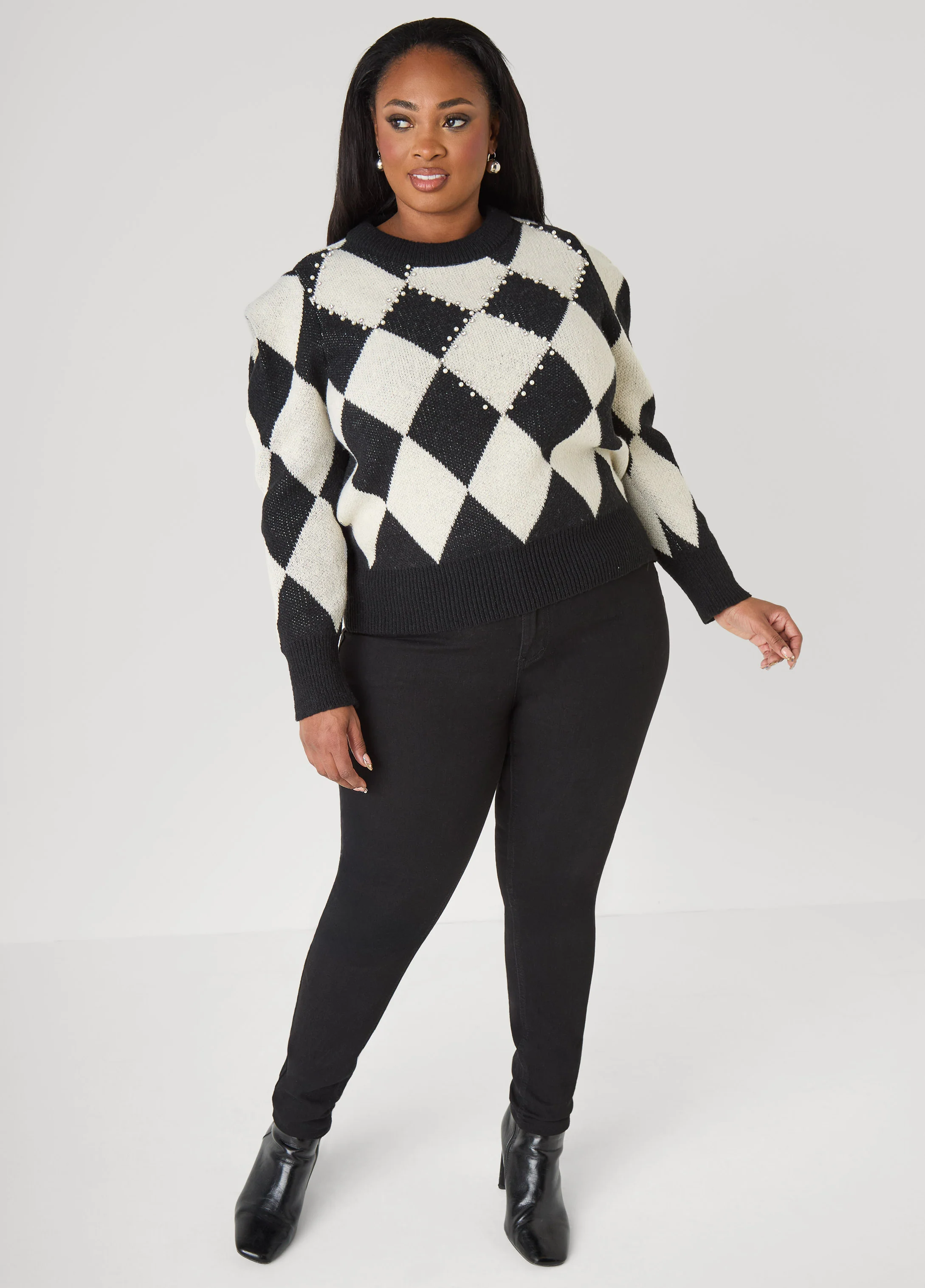 Embellished Checked Sweater - Image 3