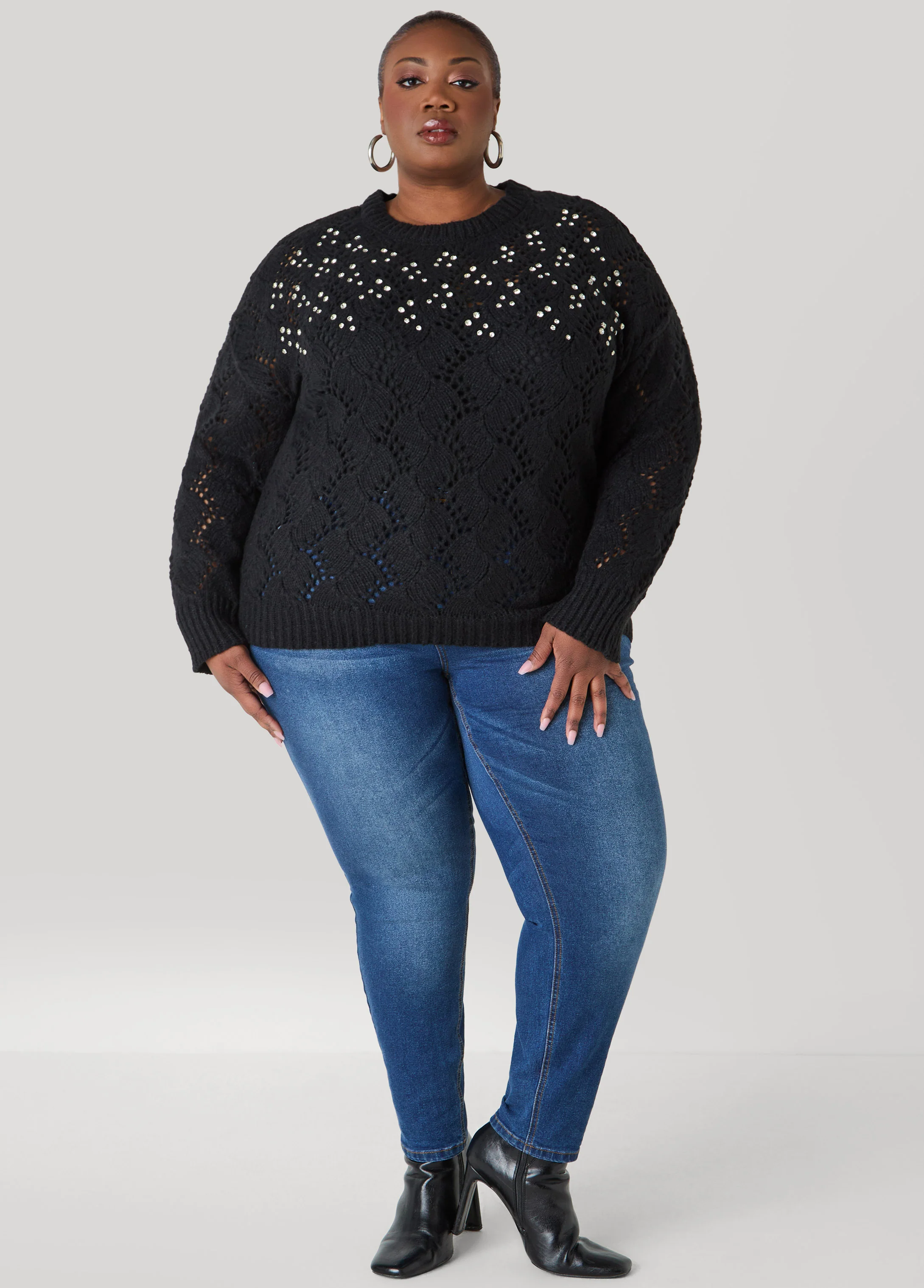 Crystal Pointelle Knit Sweater - Image 3