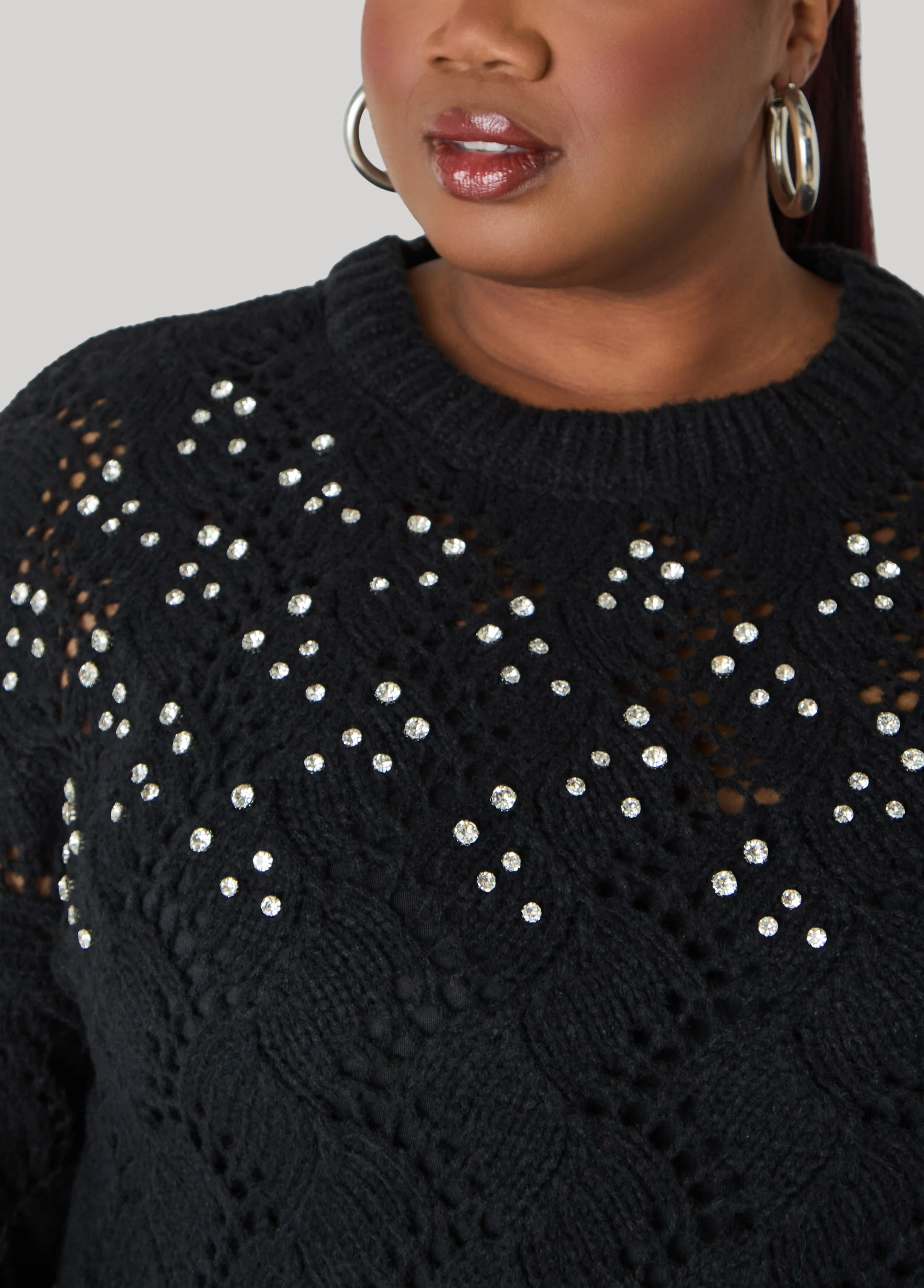 Crystal Pointelle Knit Sweater - Image 4