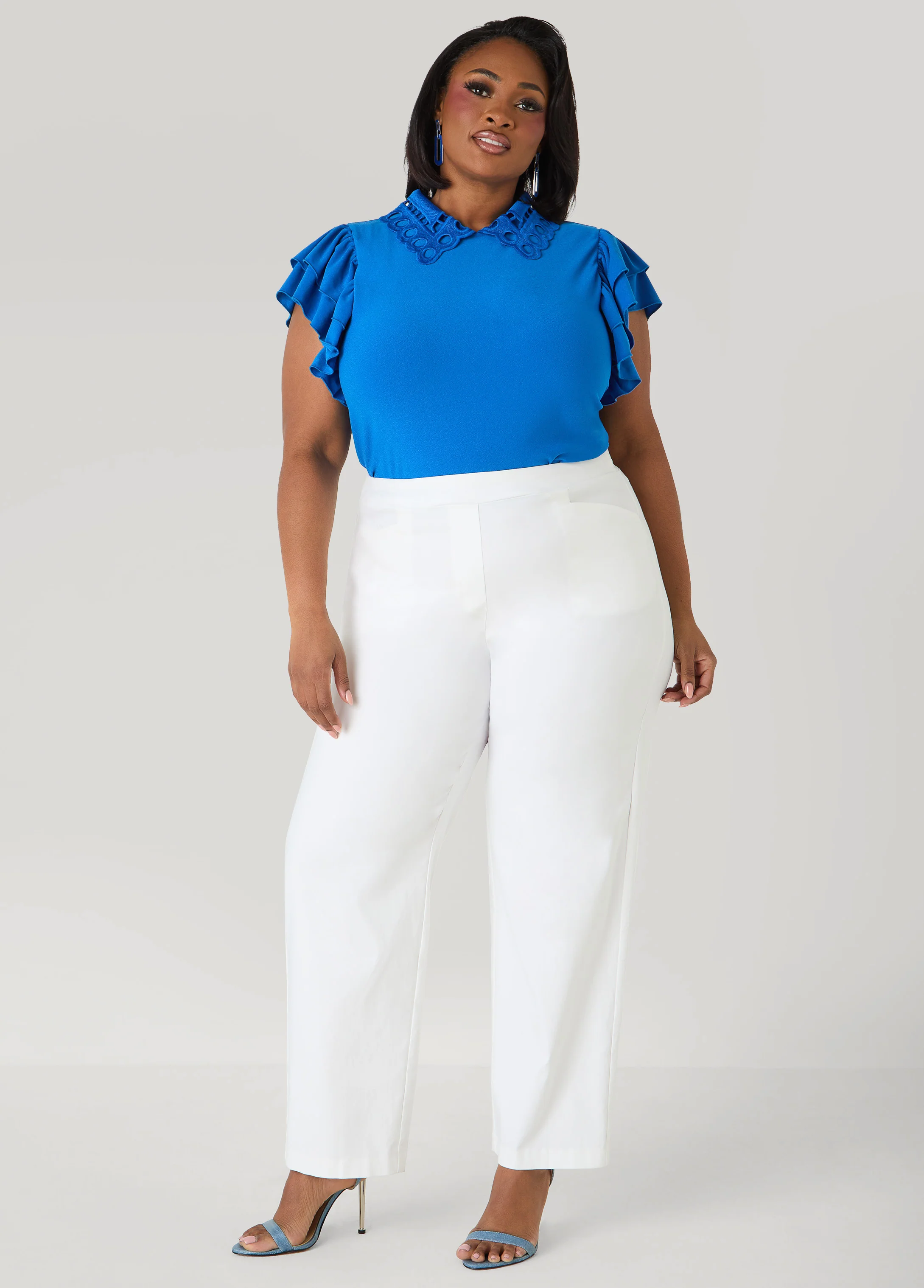 Eyelet Paneled Stretch Knit Top - Image 3
