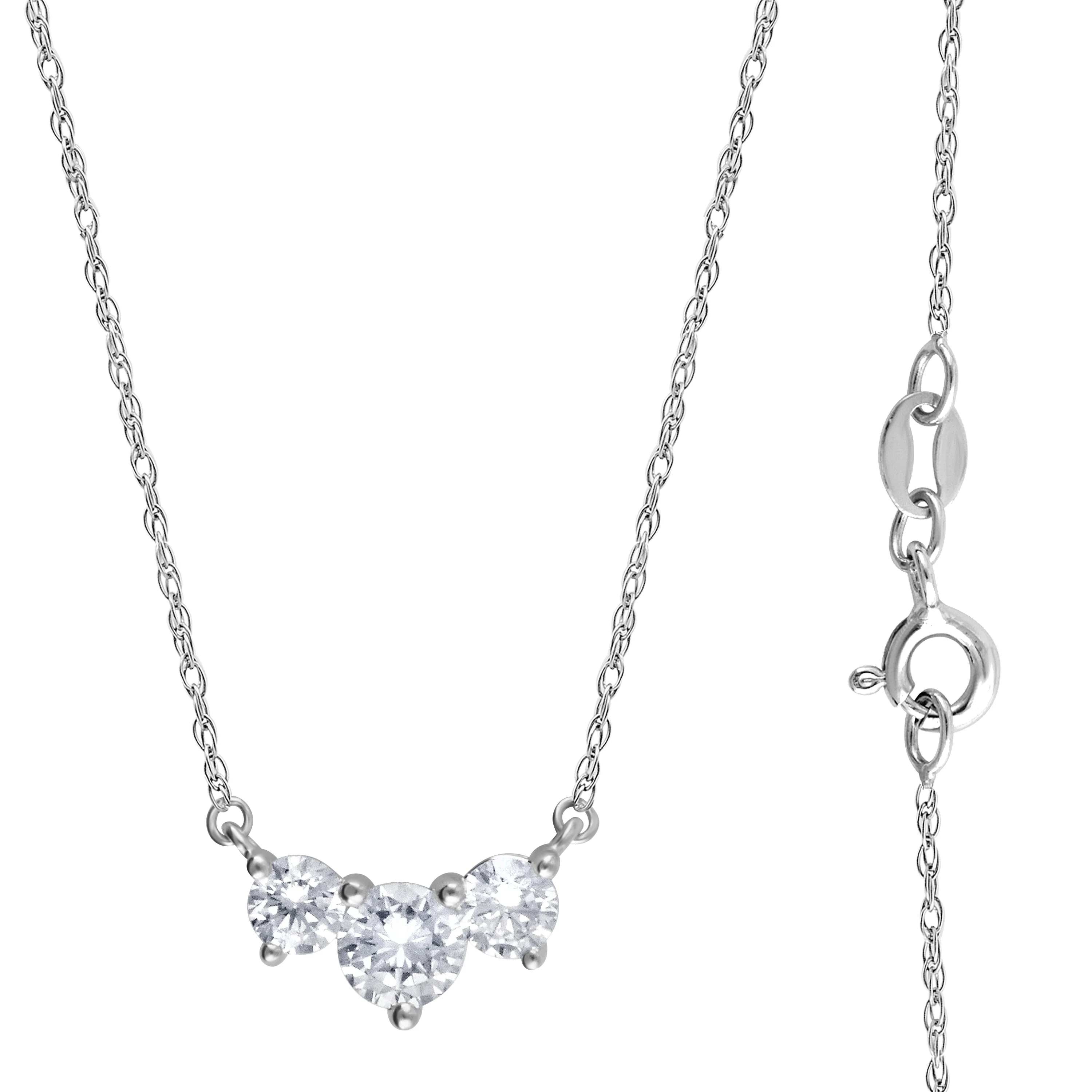 1 Carat Lab Grown Diamond 3 Stone Pendant Necklace In Sterling Silver