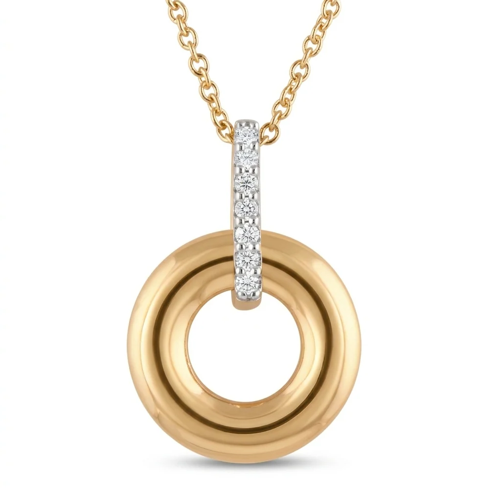 0.07 Carat Lab Grown Diamond Circle Pendant Necklace In 14K Yellow Gold Plated Silver