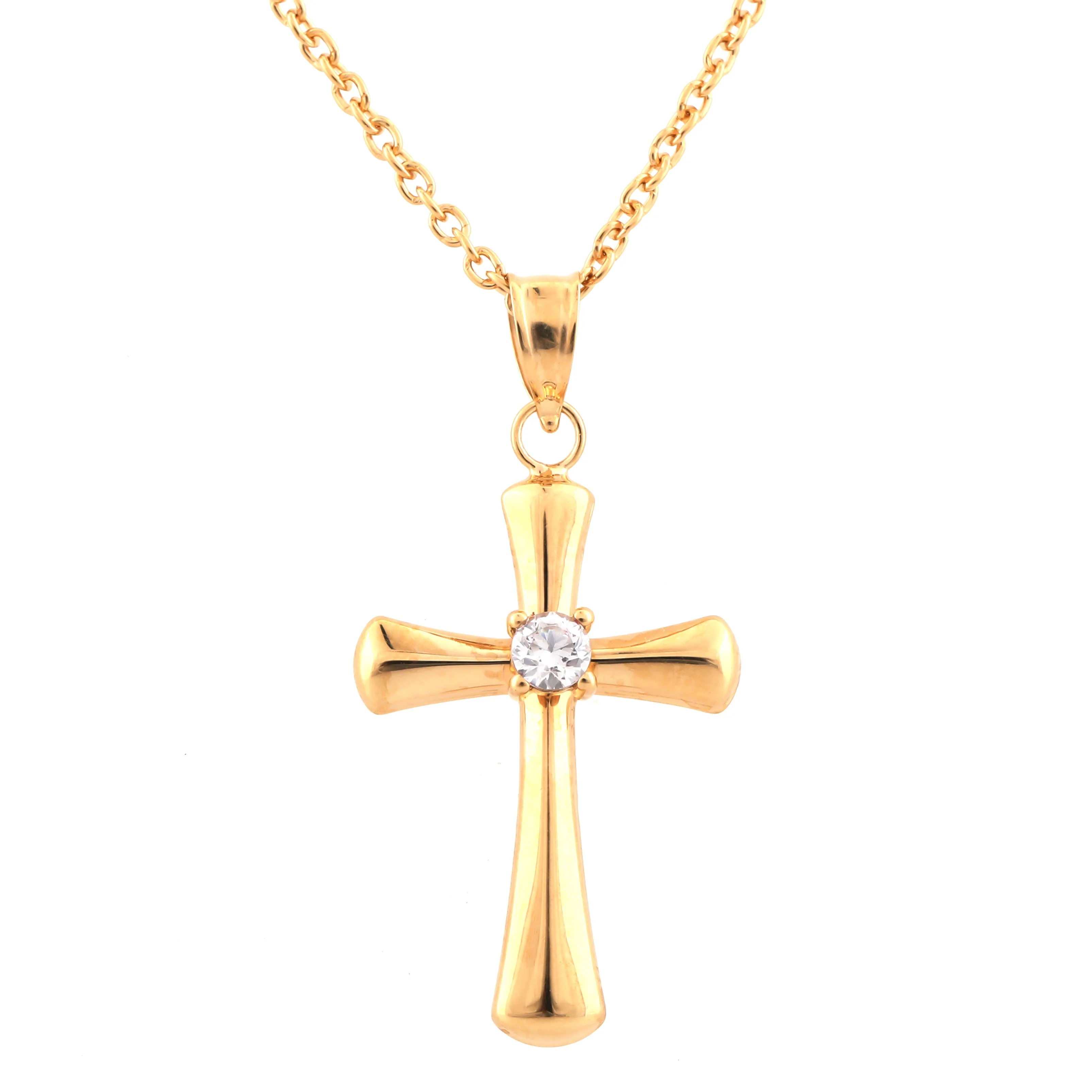 0.10 Carat Lab Grown Diamond Cross Pendant Necklace In Yellow Gold Plated Silver
