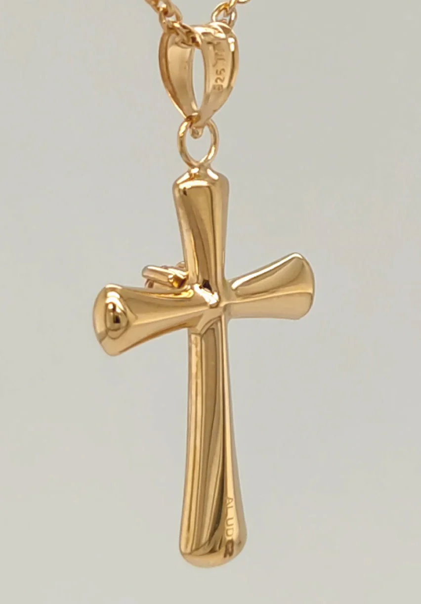 0.10 Carat Lab Grown Diamond Cross Pendant Necklace In Yellow Gold Plated Silver - Image 3