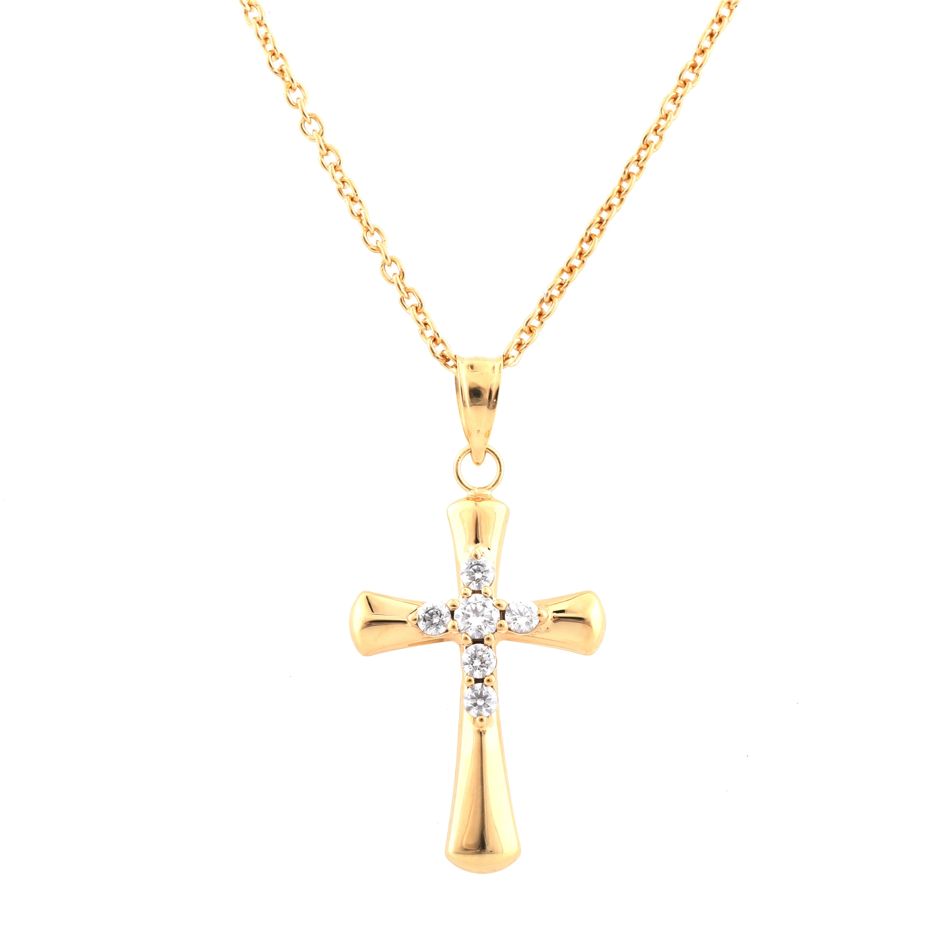 0.25 Carat Lab Grown Diamond Cross Pendant Necklace In Yellow Gold Plated Silver