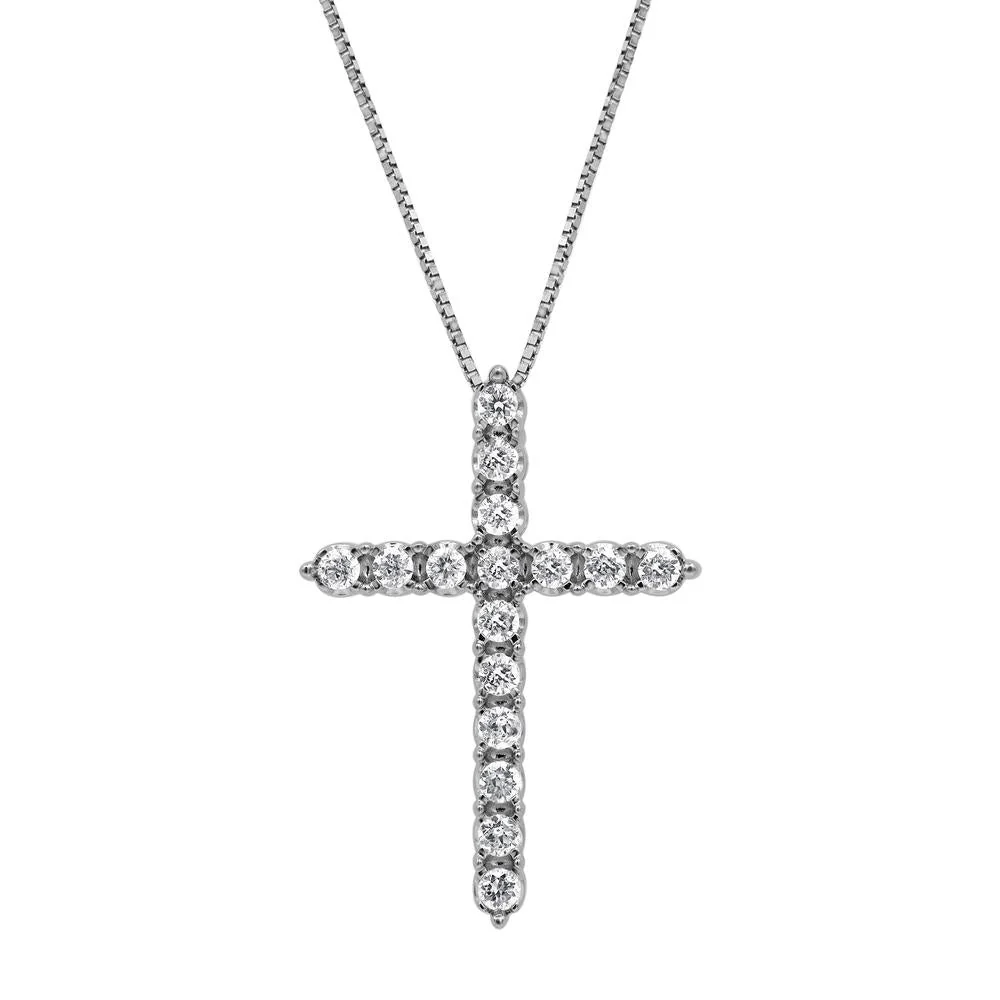 0.50 Carat Sterling Silver Lab Grown Diamond Cross Pendant Necklace