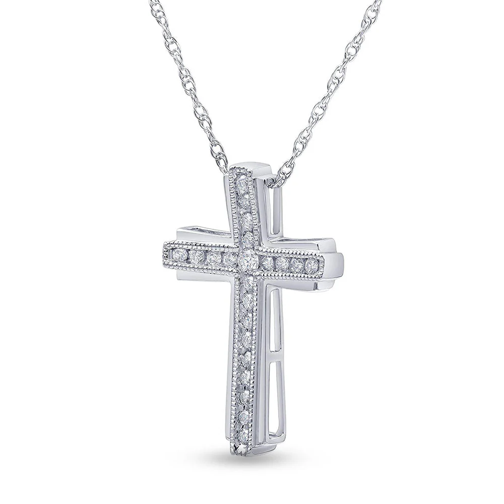 0.25 Carat Sterling Silver Lab Grown Diamond Cross Necklace - Image 3