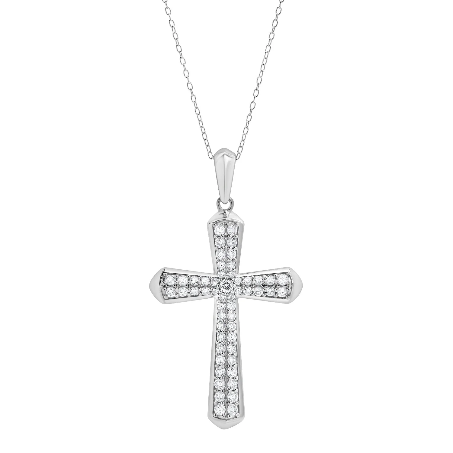 1 Carat Sterling Silver Lab Grown Cross Diamond Pendant Necklace