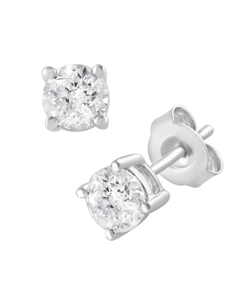 1 Carat Lab Grown Sterling Silver And Yellow Gold Plated Silver Diamond Stud Earrings