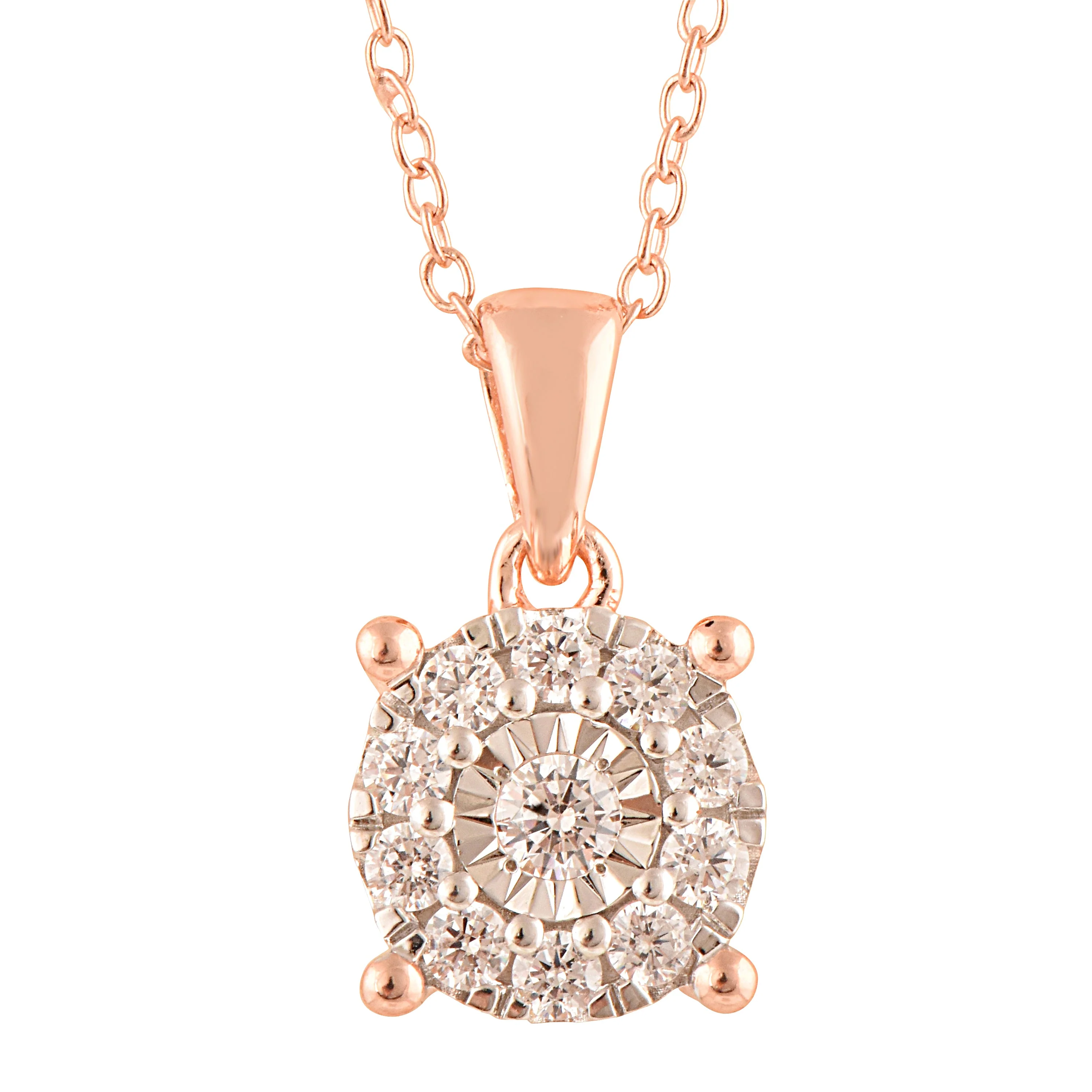 0.25 Carat Lab Grown Round Cluster Diamond Pendant Necklace In Rose Gold