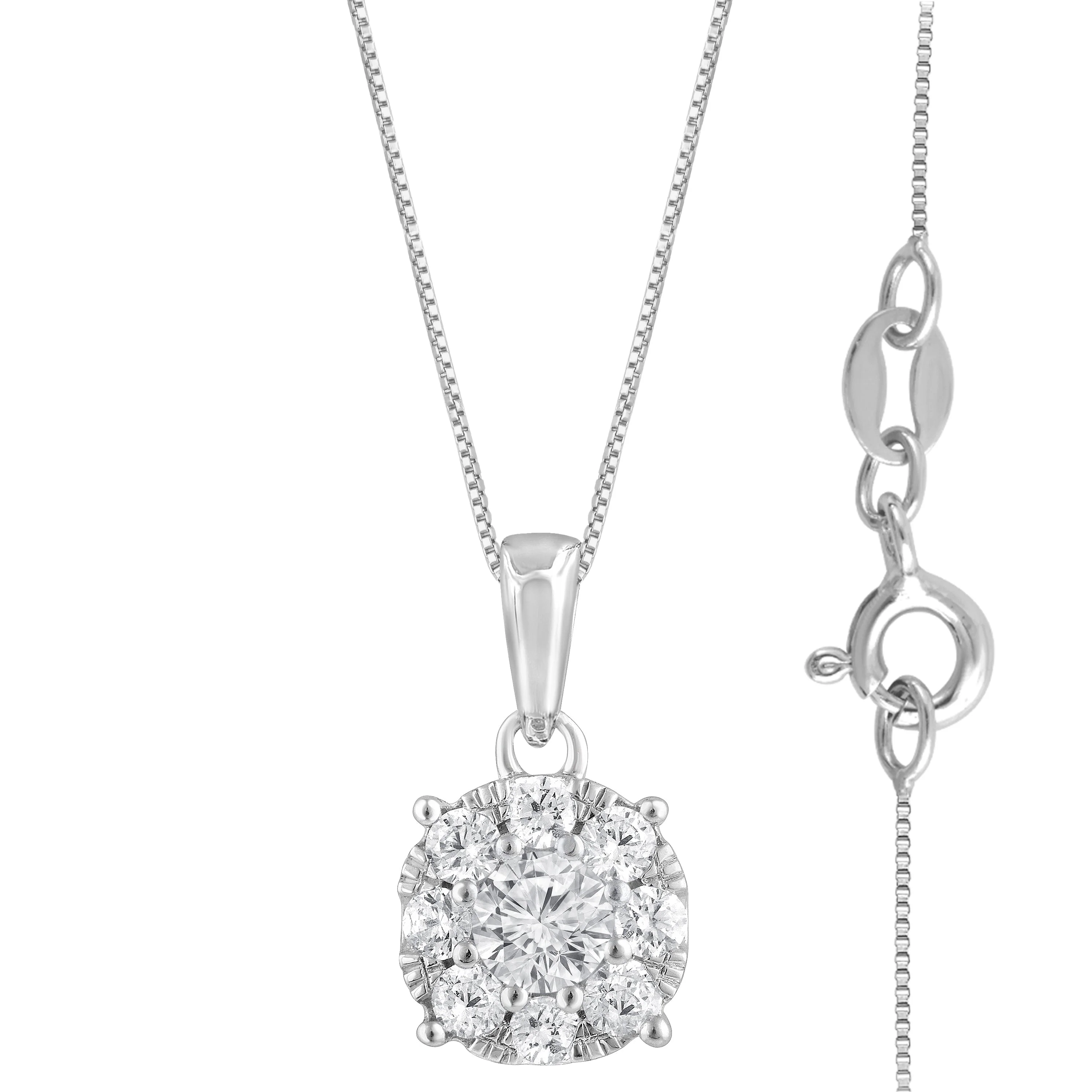 0.50 Carat Lab Grown Round Cluster Diamond Pendant Sterling Silver Necklace - Image 3