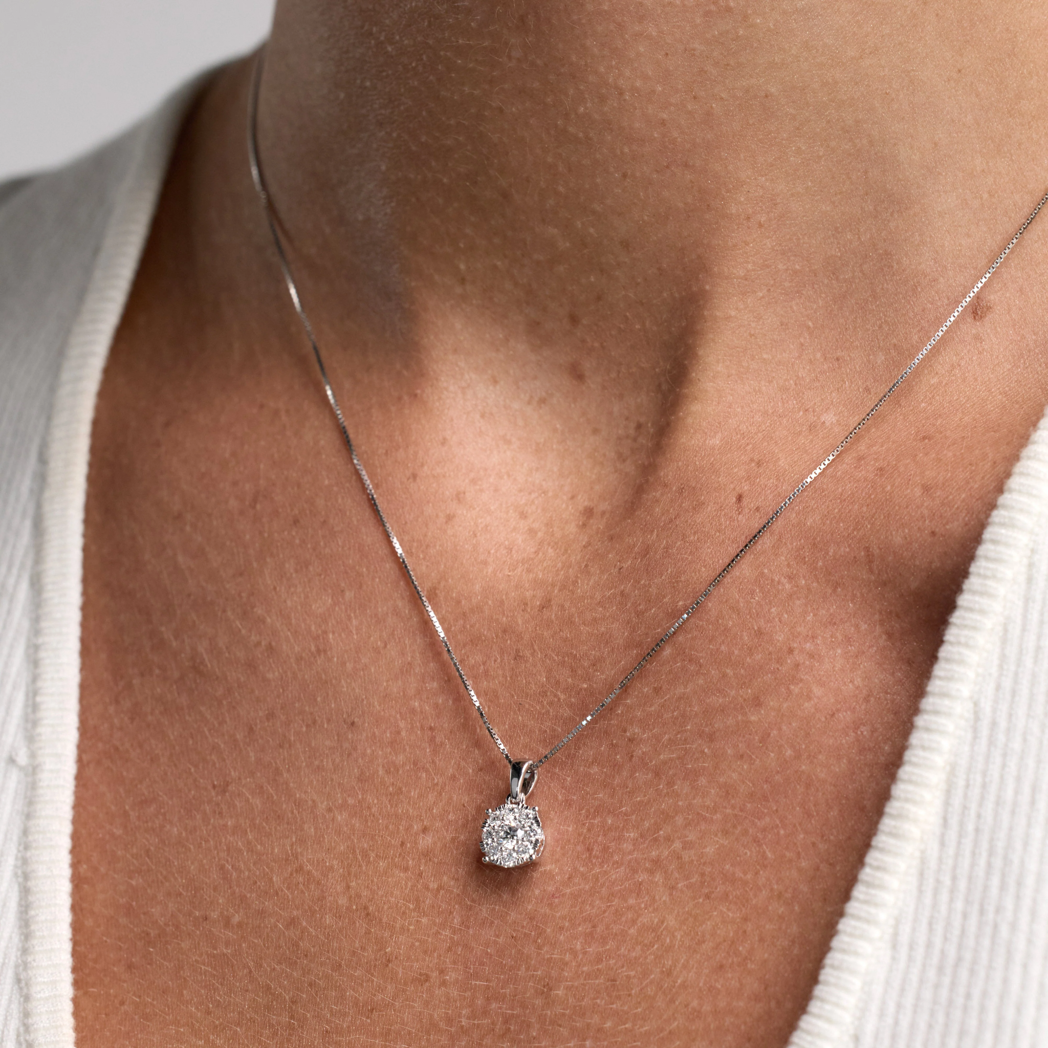 0.50 Carat Lab Grown Round Cluster Diamond Pendant Sterling Silver Necklace - Image 4