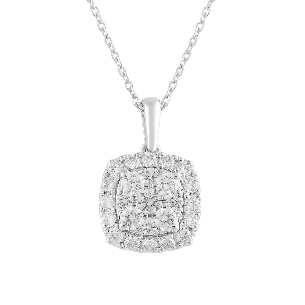 1 Carat Lab Grown Sterling Silver Halo Diamond Pendant Necklace
