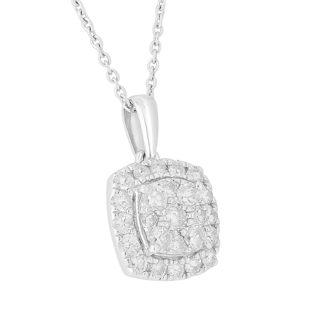 1 Carat Lab Grown Sterling Silver Halo Diamond Pendant Necklace - Image 2
