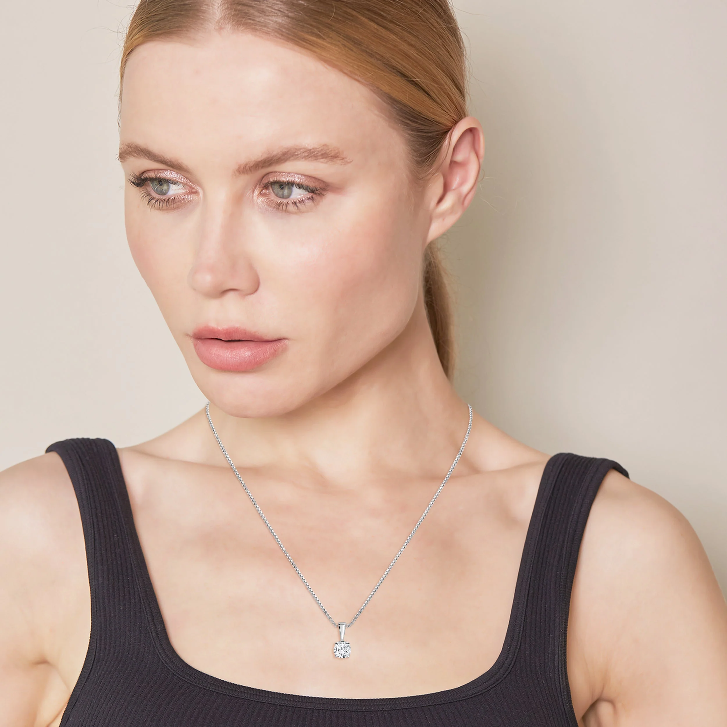 0.60 Carat Lab Grown Round Solitaire Diamond Pendant Necklace In Sterling Silver - Image 3