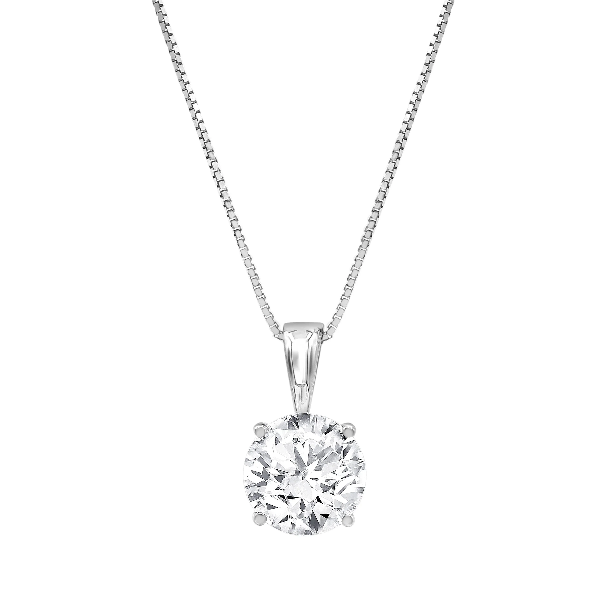 0.33 Carat Lab Grown Round Solitaire Diamond Pendant Necklace In Sterling Silver