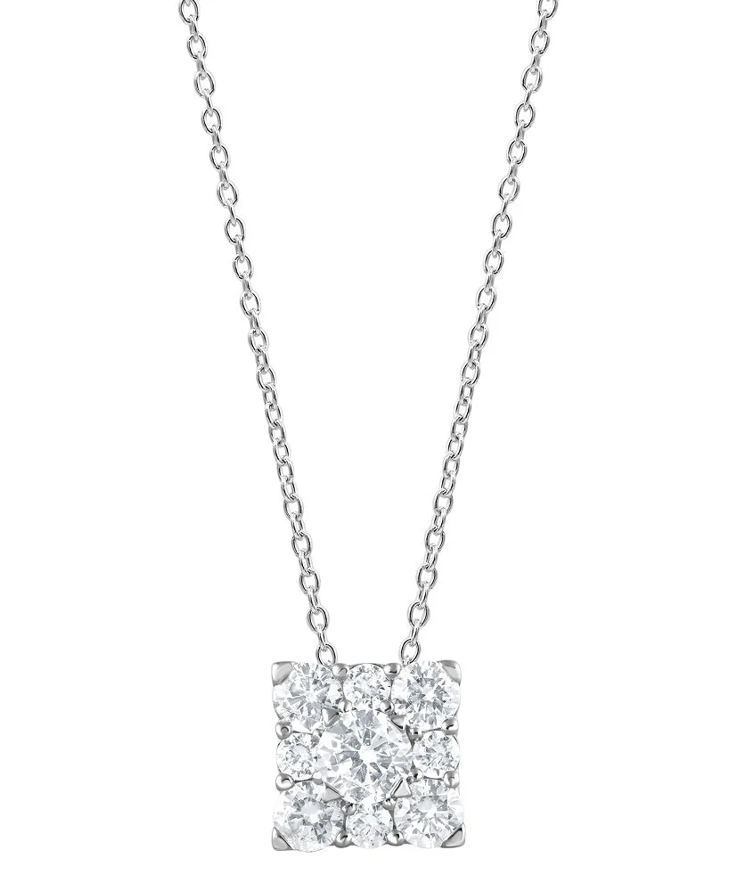 1 Carat Lab Grown Square Cluster Diamond Pendant Necklace In Sterling Silver
