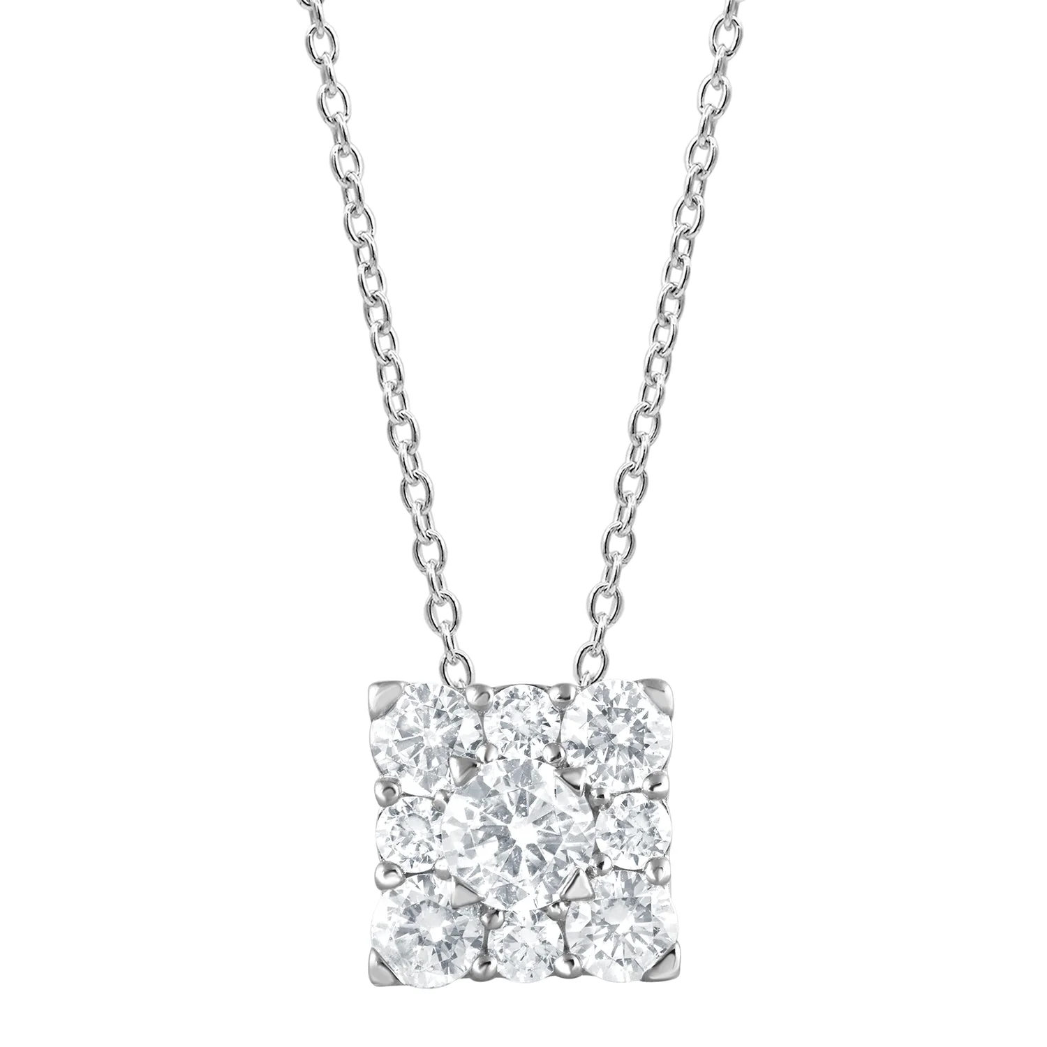 1 Carat Lab Grown Square Cluster Diamond Pendant Necklace In Sterling Silver - Image 2