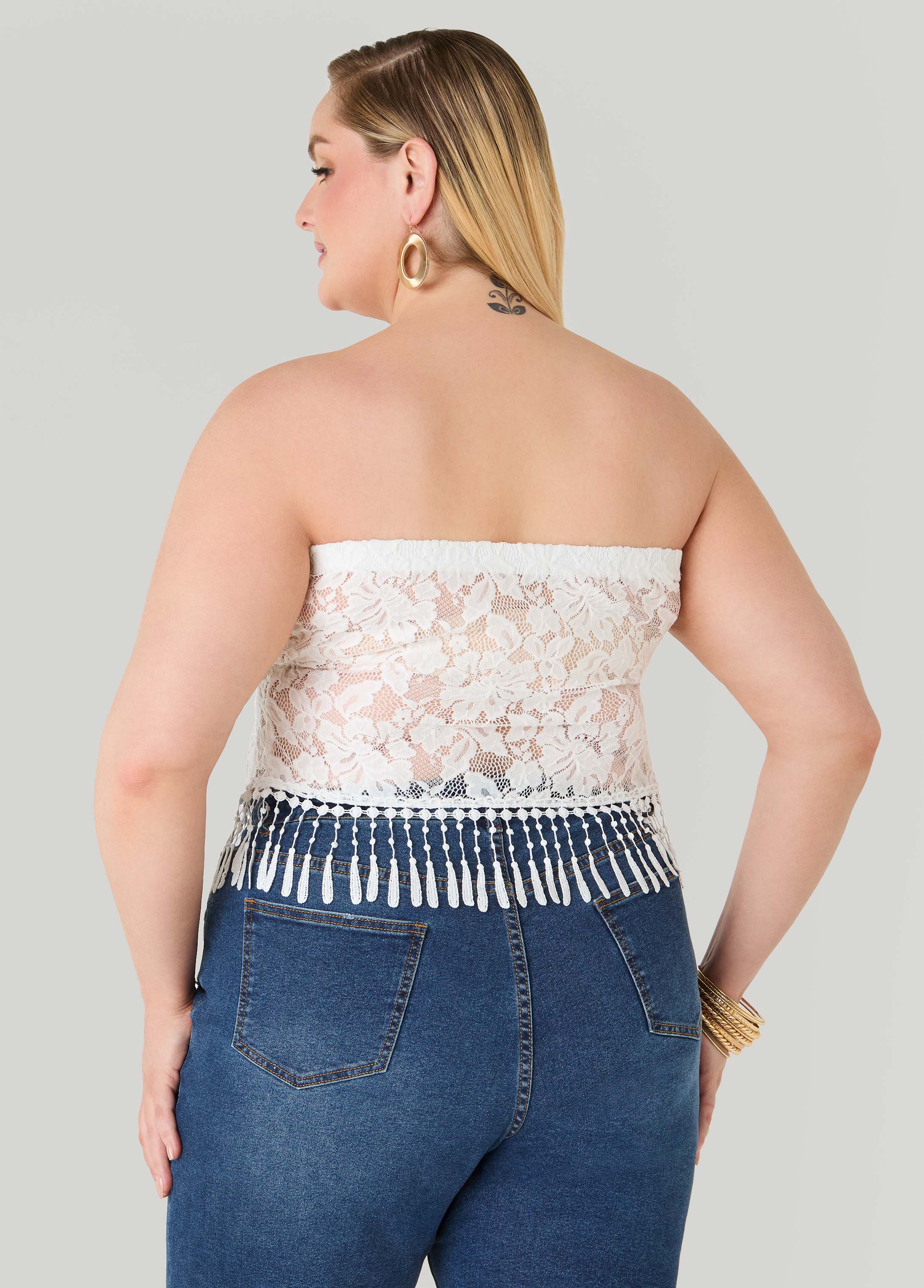 Fringed Floral Lace Tube Top - Image 2