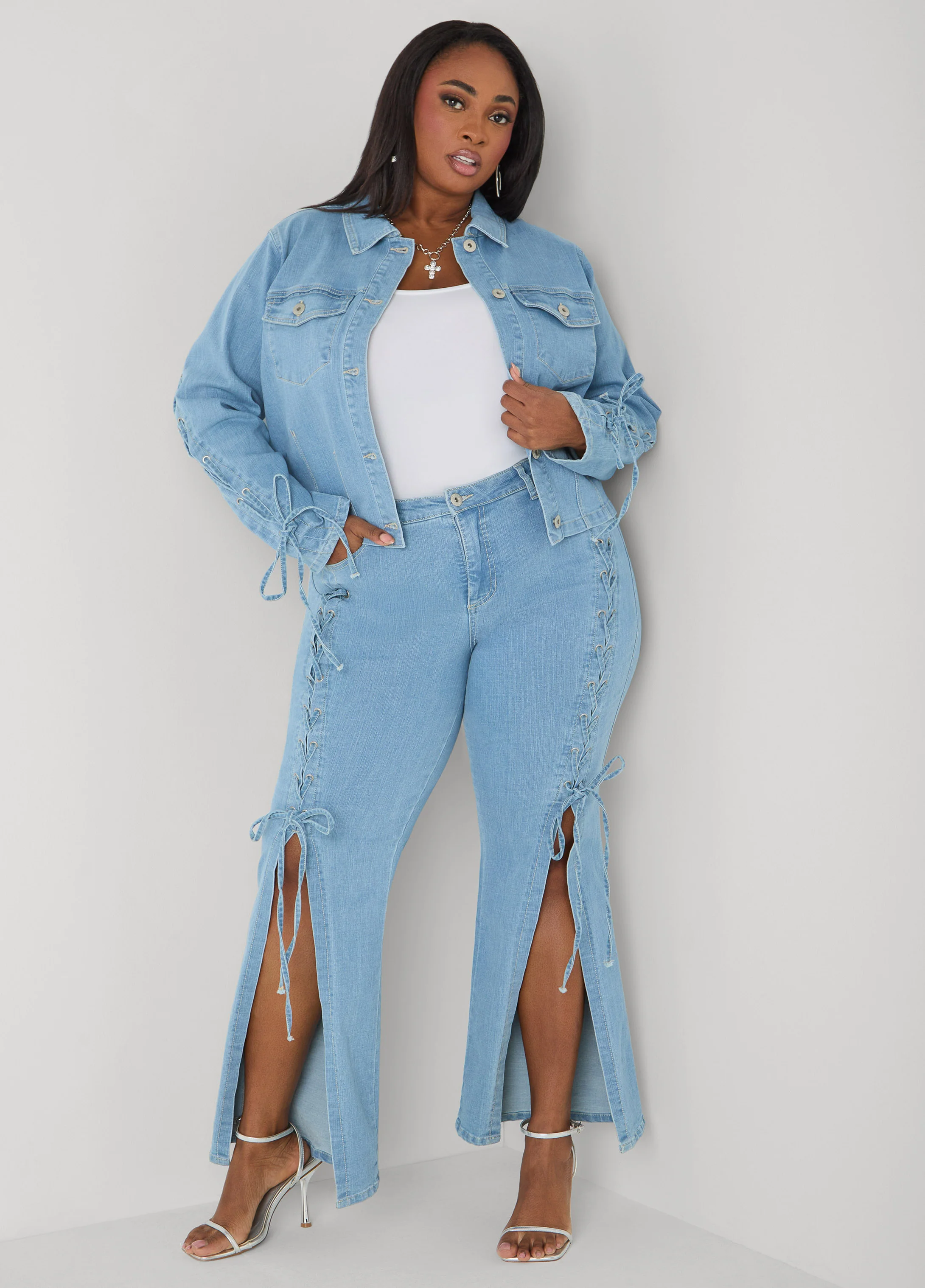 Lace Up Flared Jeans - Image 3