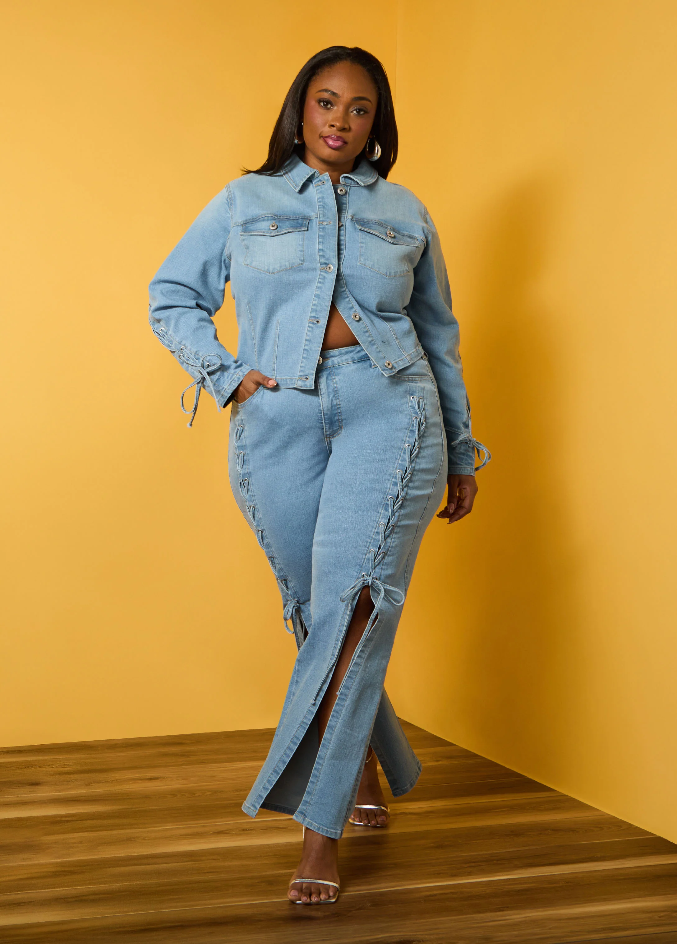 Lace Up Denim Jacket - Image 6