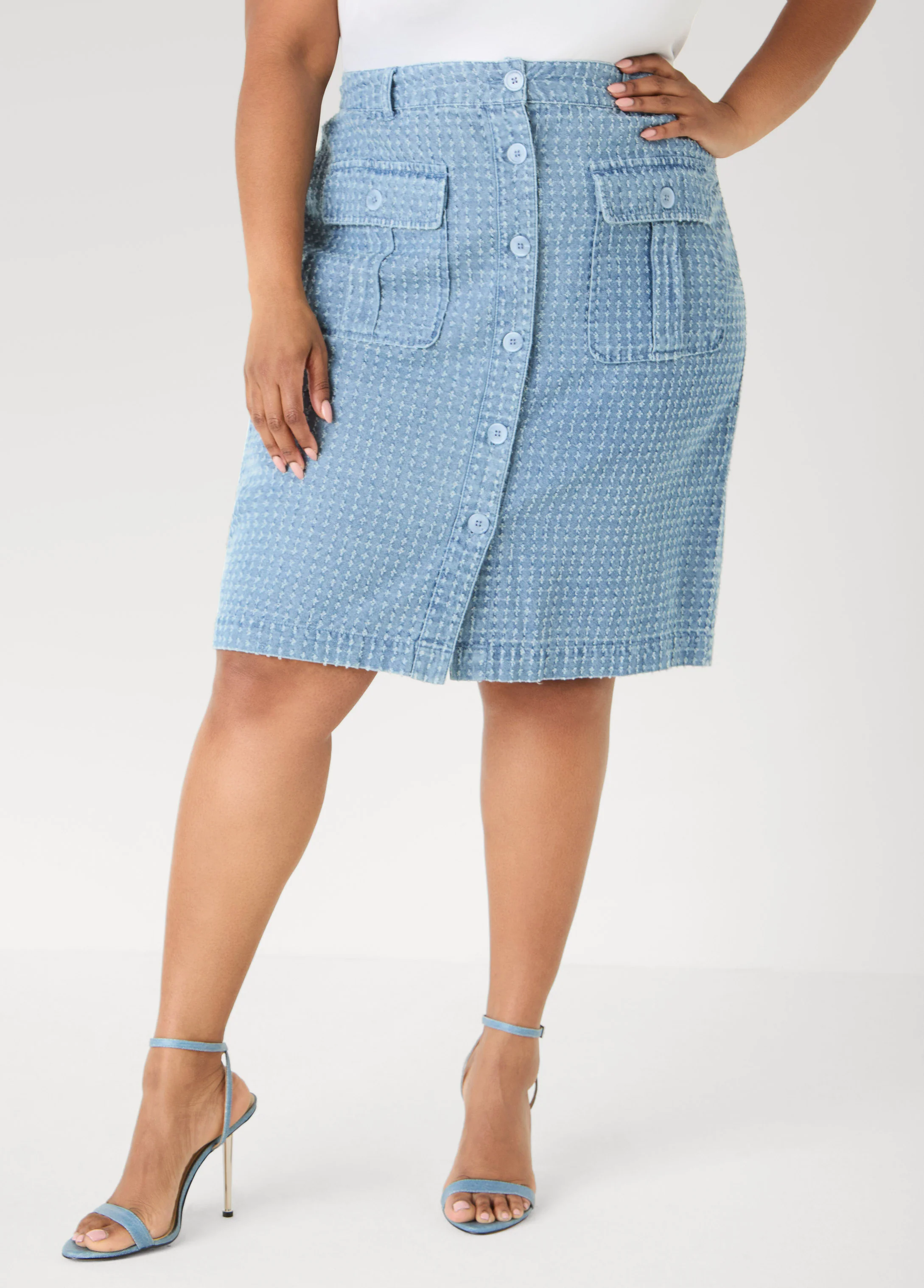 Textured Denim Cargo Skirt - Image 3